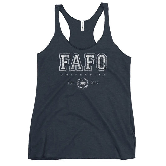 FAFO University Women’s Racerback Tank Top, College Gear, Back to School, Rebel Girl Rampage