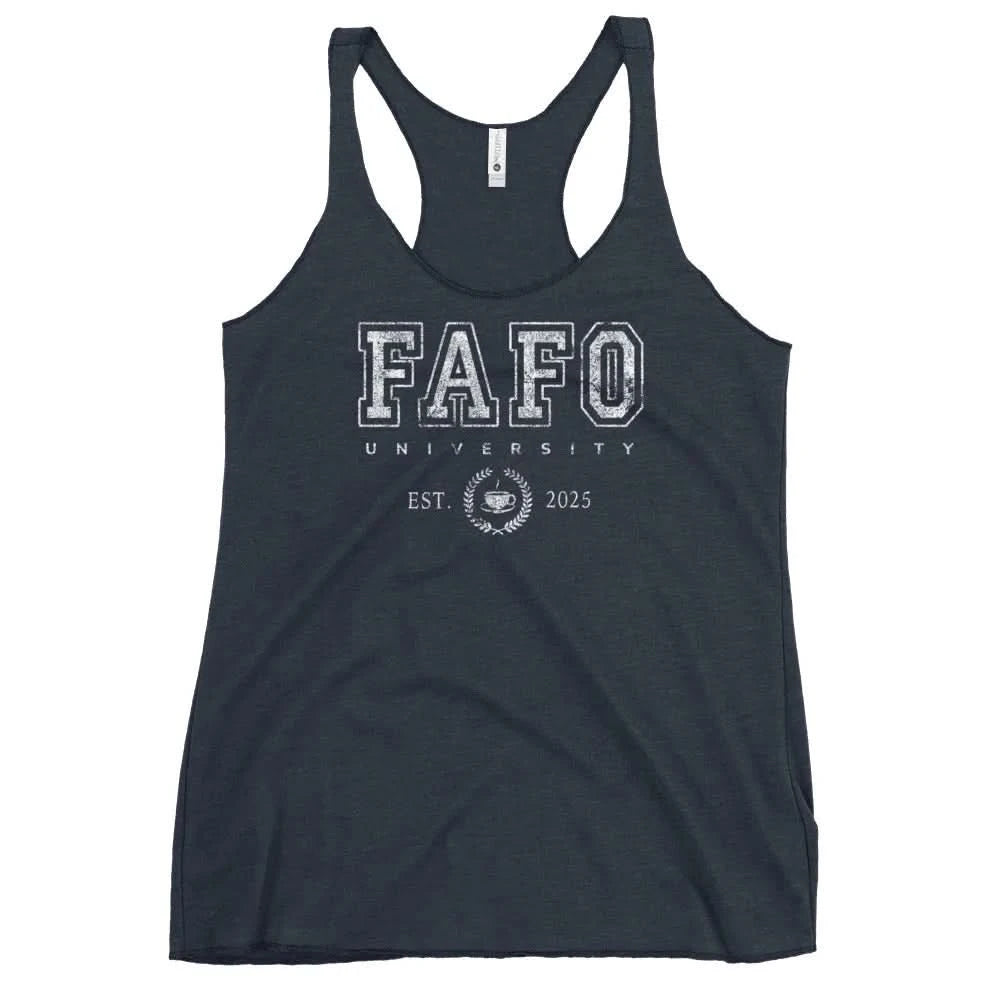 FAFO University Women’s Racerback Tank Top, College Gear, Back to School, Rebel Girl Rampage