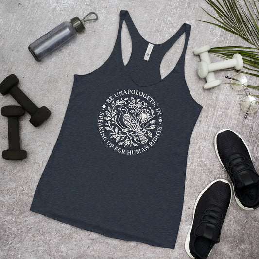 Speaking Up For Human Rights Women’s Racerback Tank Top, Peace Bird Flowers Graphic, Rebel Girl Rampage