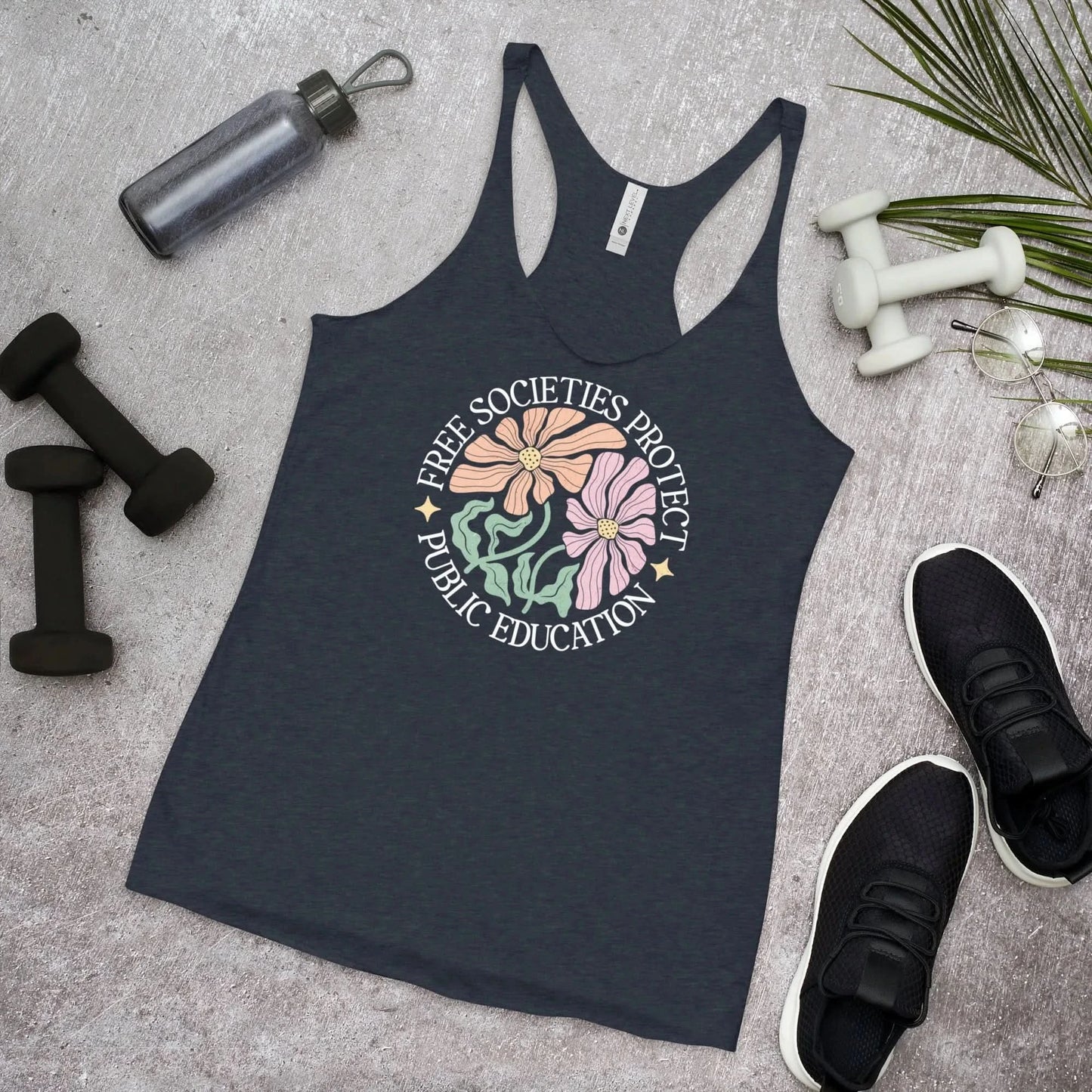 Protect Public Education Women’s Racerback Tank Top, Feminist Floral, Rebel Girl Rampage