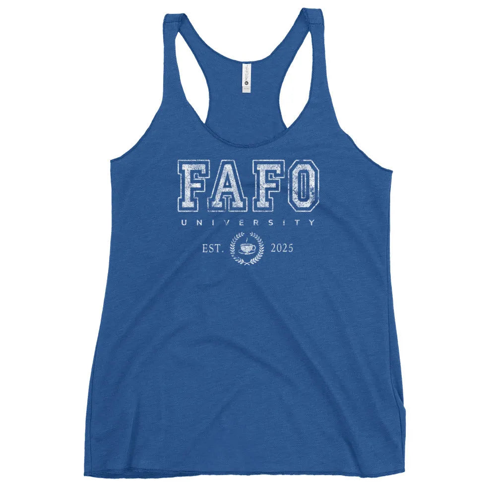 FAFO University Women’s Racerback Tank Top, College Gear, Back to School, Rebel Girl Rampage