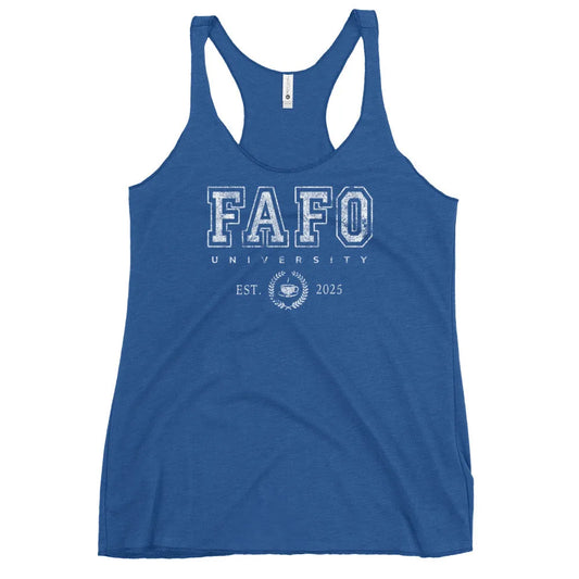 FAFO University Women’s Racerback Tank Top, College Gear, Back to School, Rebel Girl Rampage