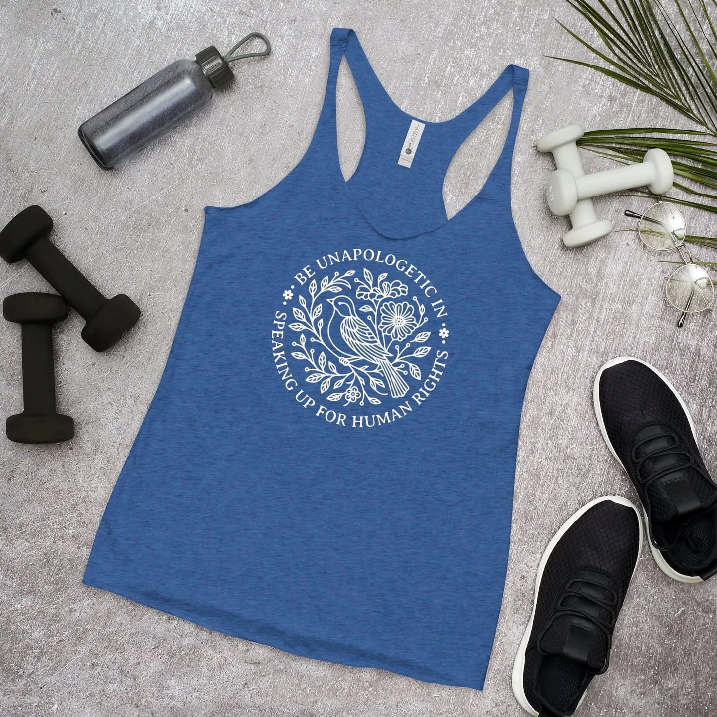 Speaking Up For Human Rights Women’s Racerback Tank Top, Peace Bird Flowers Graphic, Rebel Girl Rampage