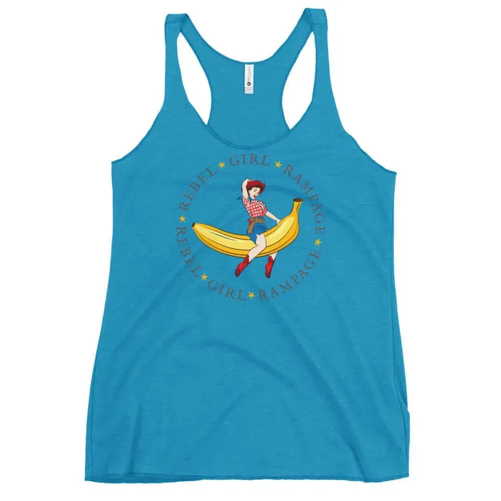 Rebel Girl Rampage Pinup Cowgirl Logo Racerback Tank Top, Vintage Retro Graphic