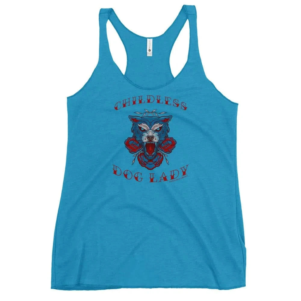 Childless Dog Lady Racerback Tank, dog mom, dog lovers, Tank Tops, Shirts & Tops, Pets, traditional tattoo style, Designs by Lindsey, Rebel Girl Rampage