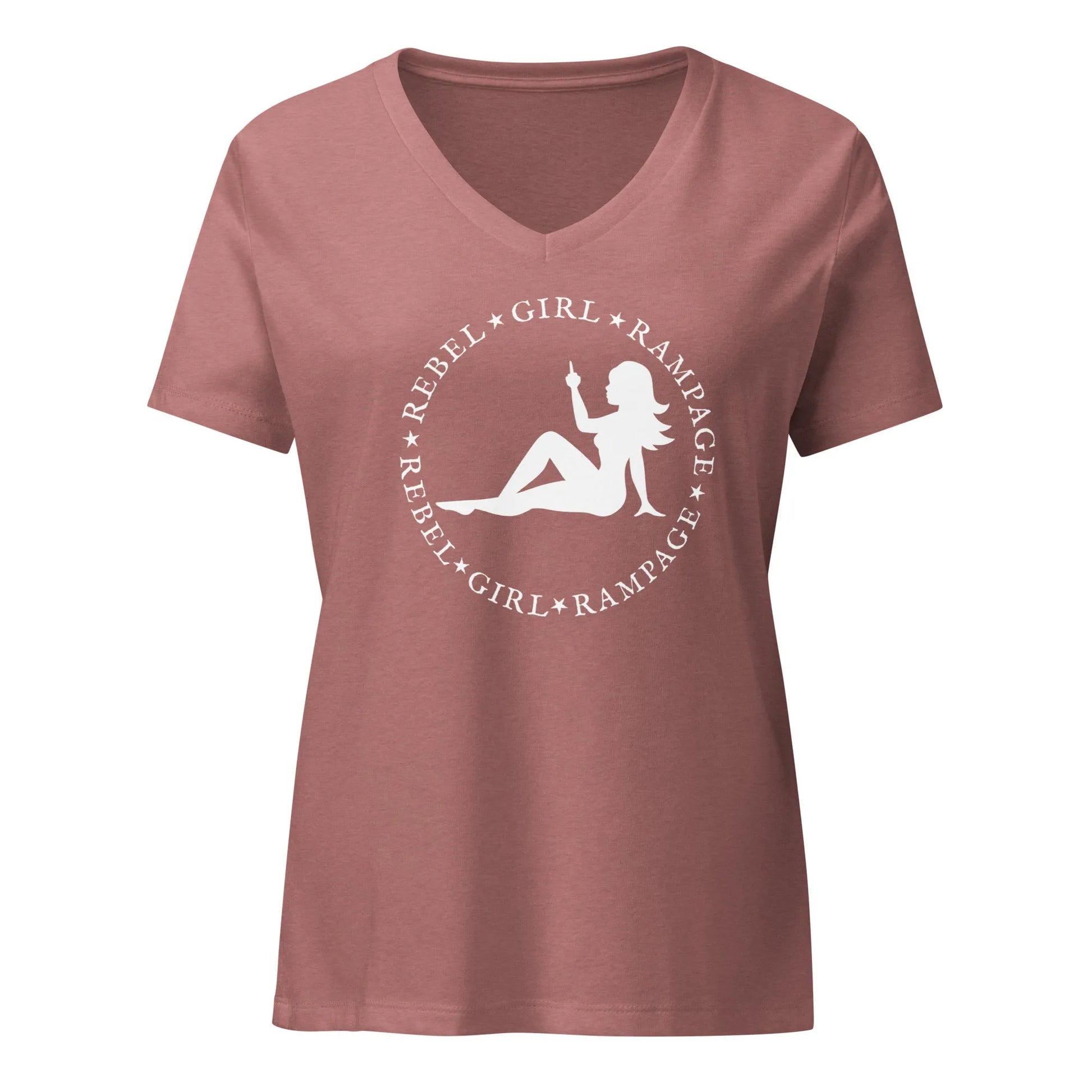 Mud flap chick middle finger Rebel Girl Rampage logo women’s v neck t-shirt