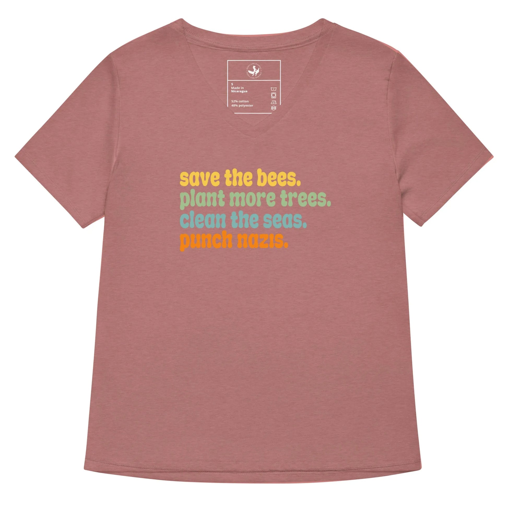 Bees, Seas, Trees, Punch Nazi’s Rhyme Women’ s V-Neck Tri-Blend T-Shirt, Anti Fascist, Pro Environment graphic tee, Anne Lesniak, Rebel Girl Rampage