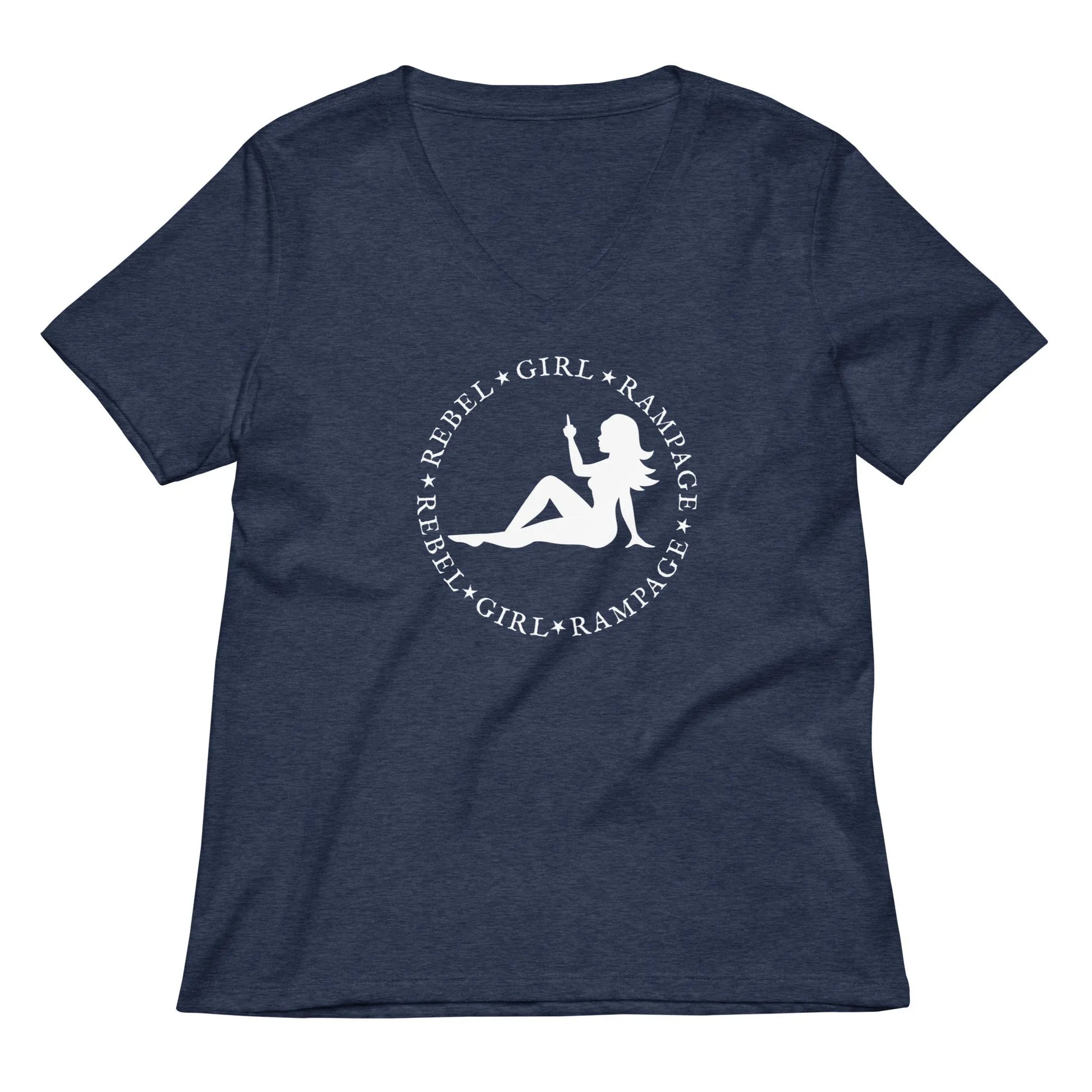 Mud flap chick middle finger Rebel Girl Rampage logo women’s v neck t-shirt
