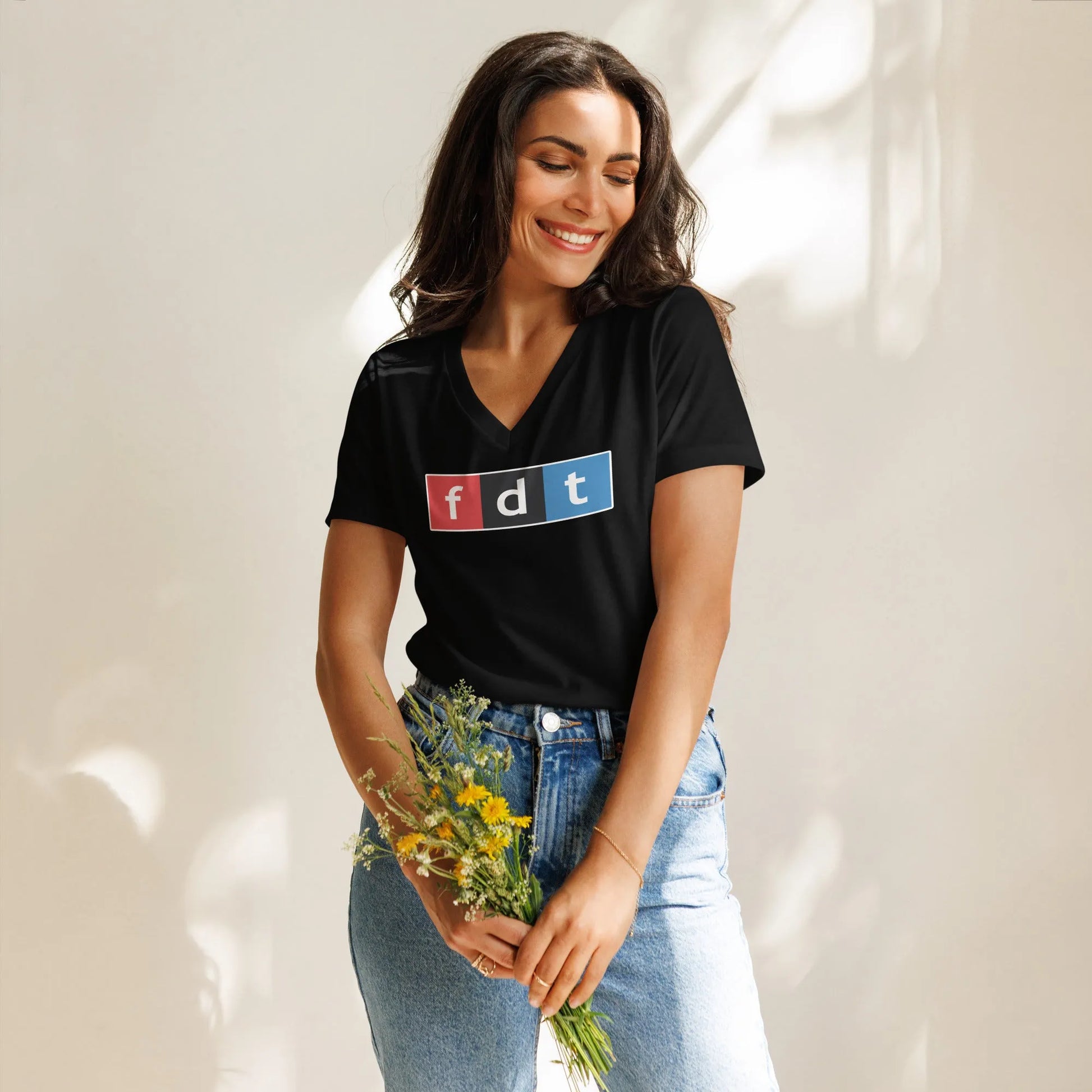 FDT Women’s V-Neck Relaxed Fit T-Shirt, Public Broadcasting, Community Radio,  Protest, Anne Lesniak, Rebel Girl Rampage