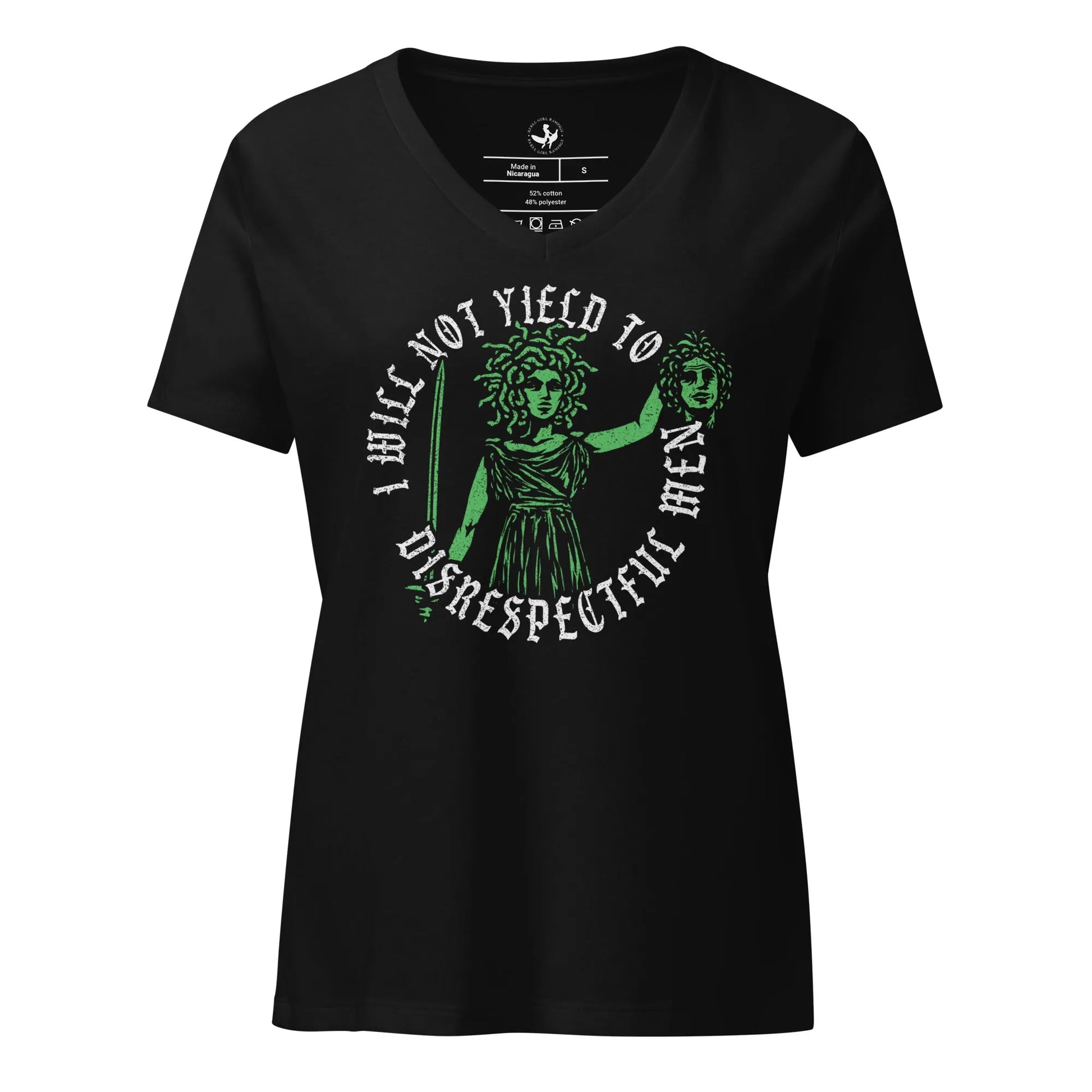"I will not yield to disrespectful men" AOC quote, political, feminist, empowerment, medusa graphic, protest t shirts, Rebel Girl Rampage