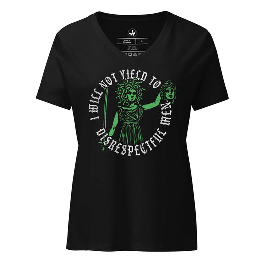 "I will not yield to disrespectful men" AOC quote, political, feminist, empowerment, medusa graphic, protest t shirts, Rebel Girl Rampage