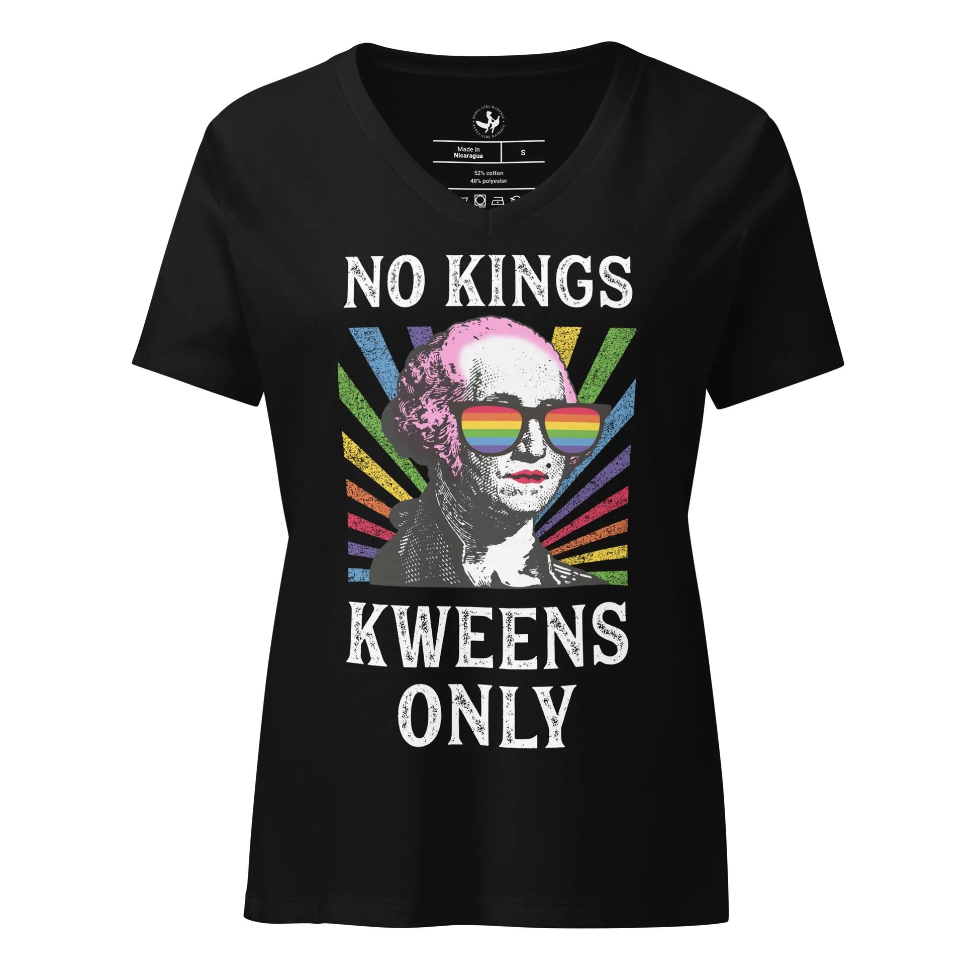 No kings, queens only rainbow George Washington graphic, drag queens, feminism, kweens, Rebel Girl Rampage