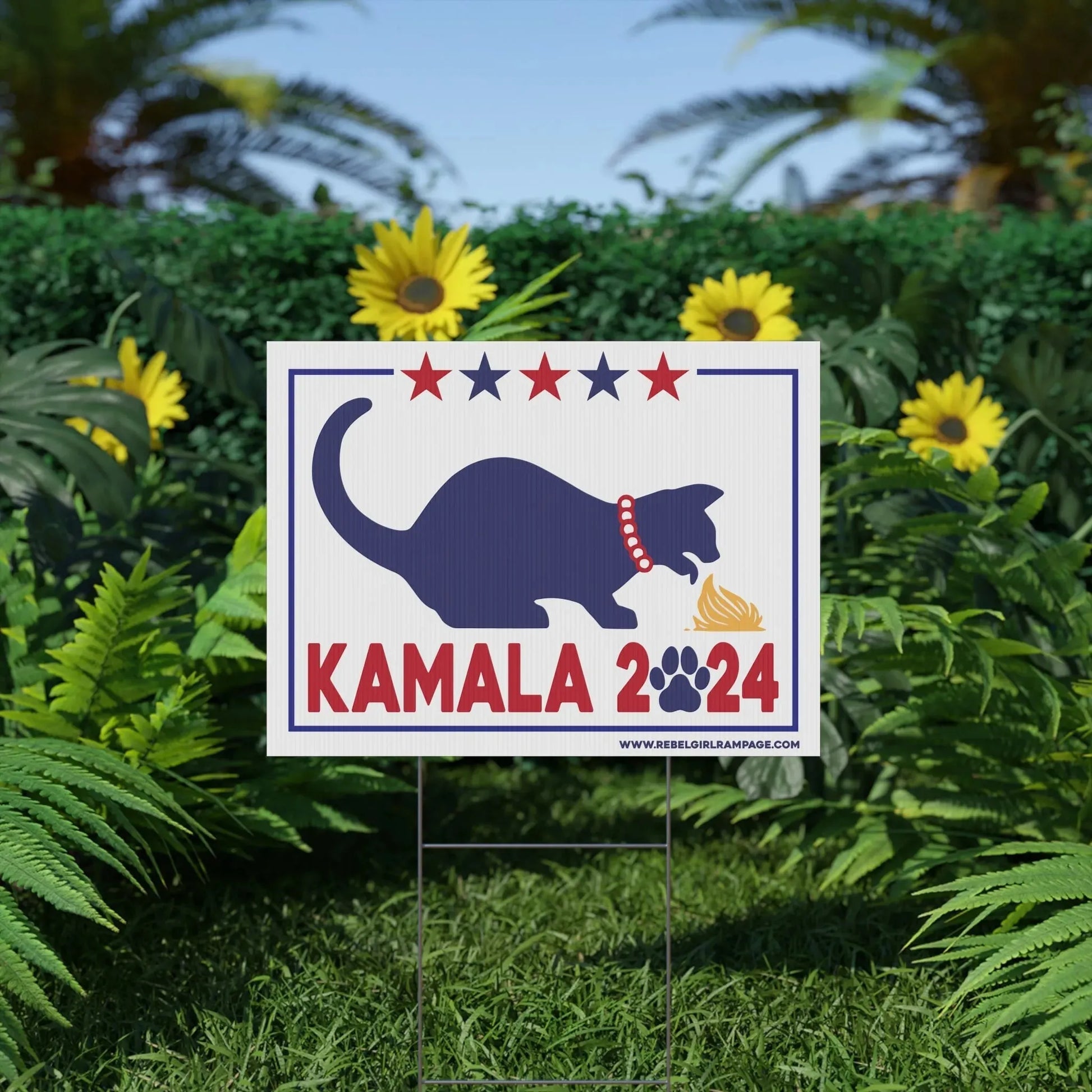 Kamala Cat Democrat Demure Mindful Pro Choice Women’s rights yes she can yard sign rebel girl rampage 