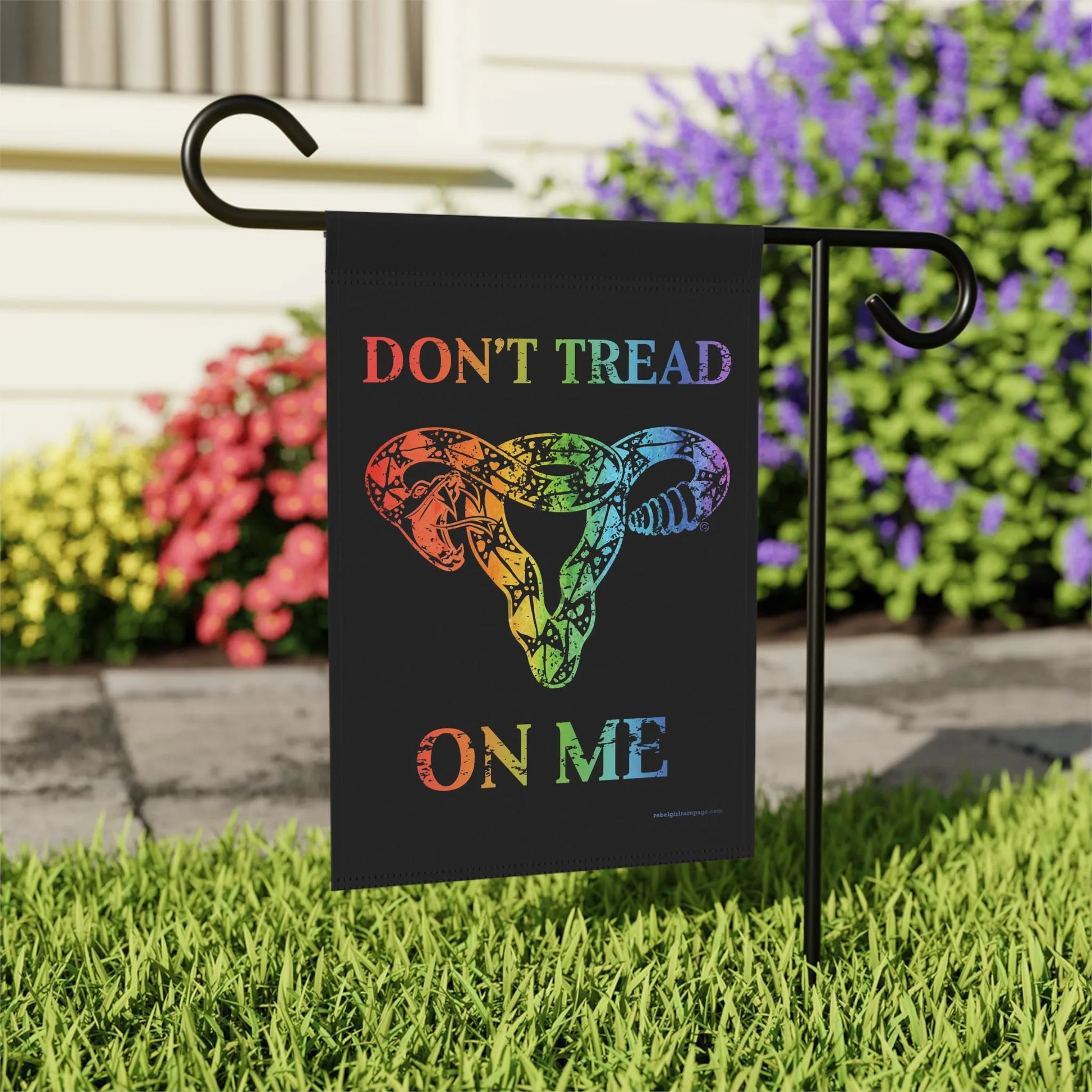 Don’t Tread On Me Rainbow Pride Uterus, Rebel Girl Rampage, Home and garden flag Decor