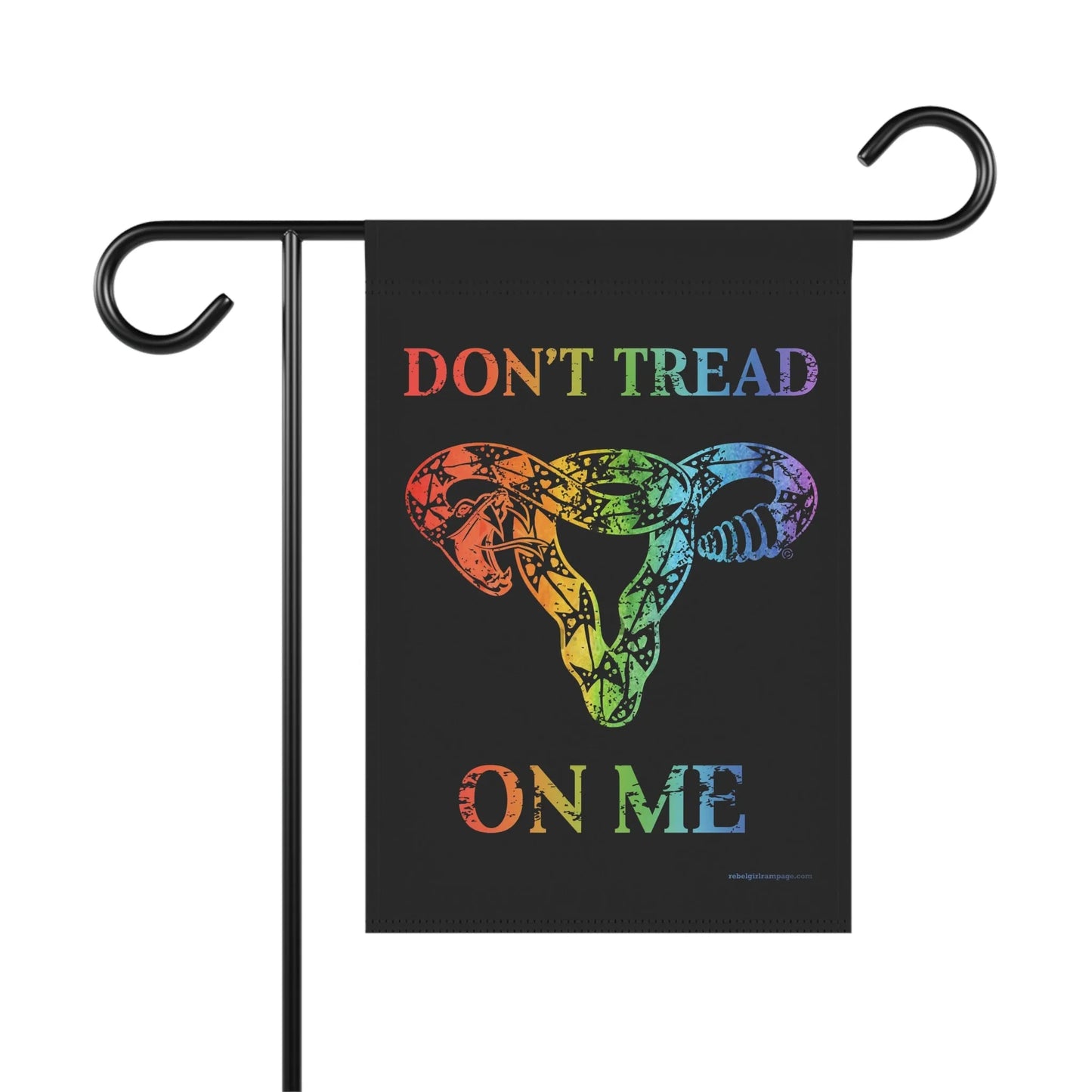 Don’t Tread On Me Rainbow Pride Uterus outdoor garden flag by Anne Lesniak LGBTQ Rebel Girl Rampage Home Decor