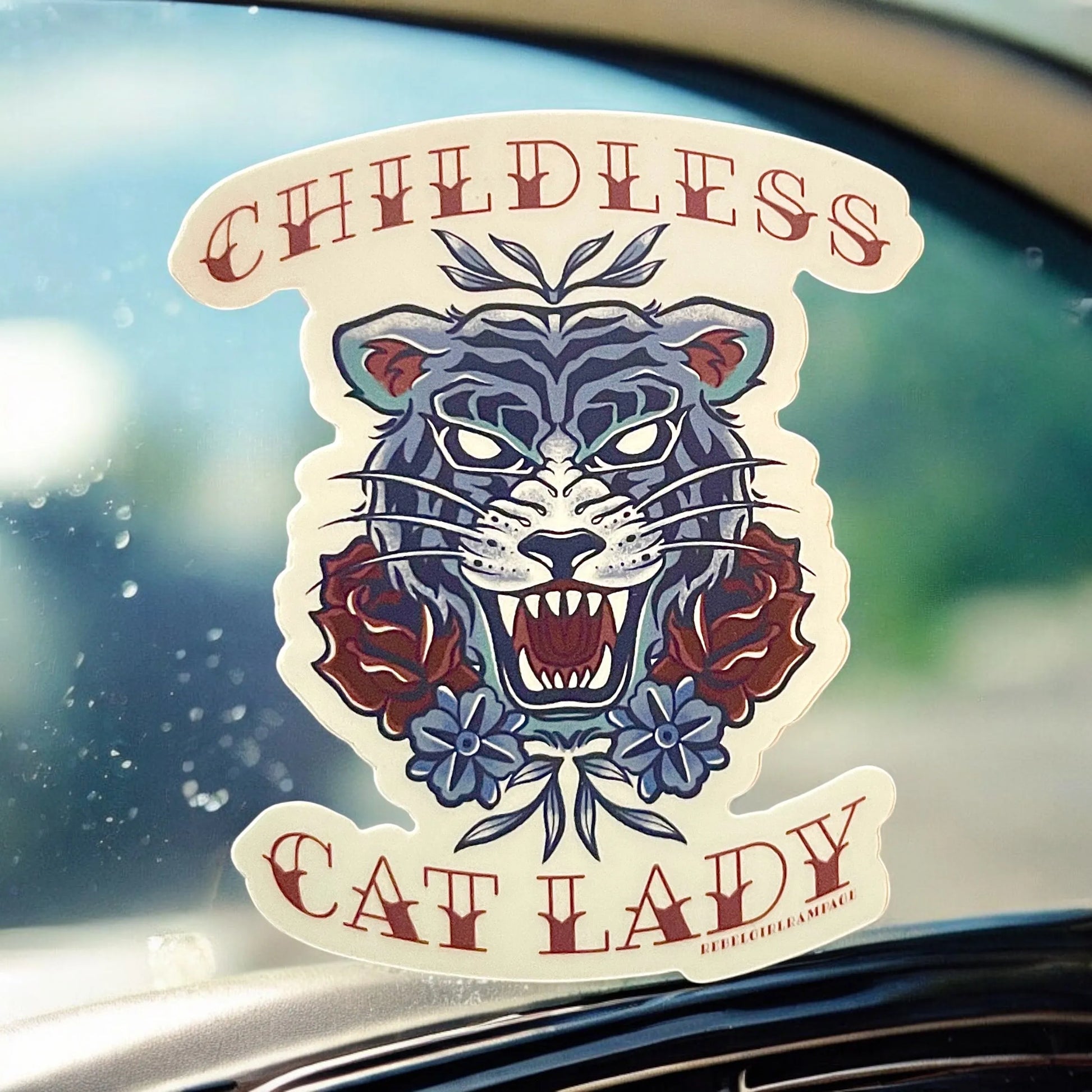 Childless Cat Lady Die Cut Sticker, Rebel Girl Rampage, Sticker, Pets, Designs by Lindsey