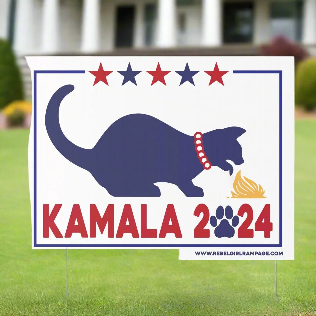 Kamala Cat Pearl Demure harris walk democrat election yard sign pro choice LGBTQ abortion Rights anne lesniak Cat Lady 2024 Rebel Girl Rampage