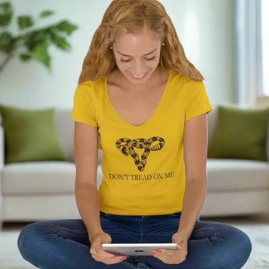 Don’t Tread On Me Uterus Gadsden pro choice women’s abortion rights  Recycles eco friendly v neck T- shirt Kamala Harris 2024 My Body Texas Tennessee Utah Arkansas Feminist Rebel Girl Rampage