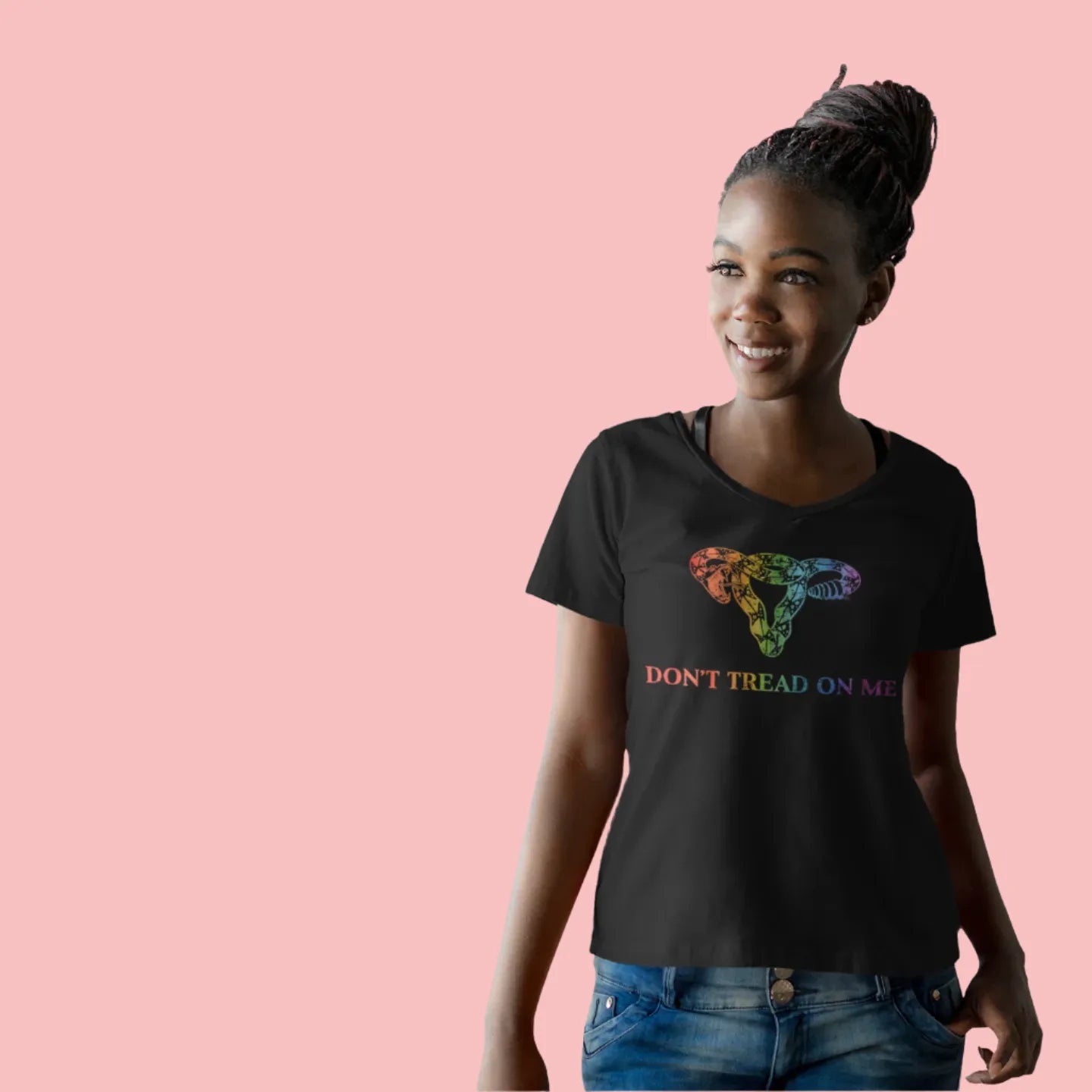 Don’t Tread On Me LGBTQ Rainbow Pride Gadsden Uterus unisex T-shirt Rebel Girl Rampage