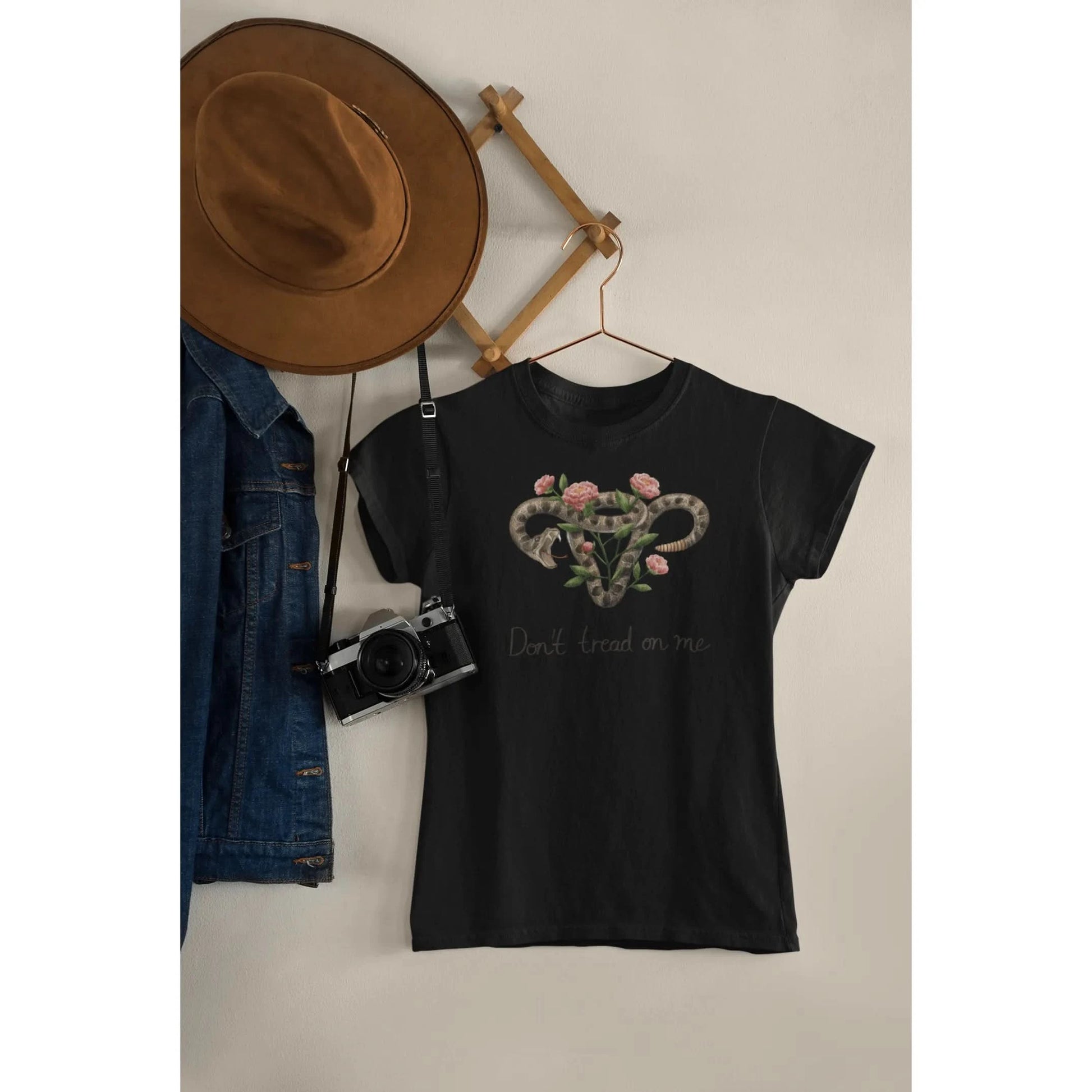 Don’t Tread On Me Snake Uterus with Flowers Feminist Pro Choice Women’s T-Shirt Rebel Girl Rampage