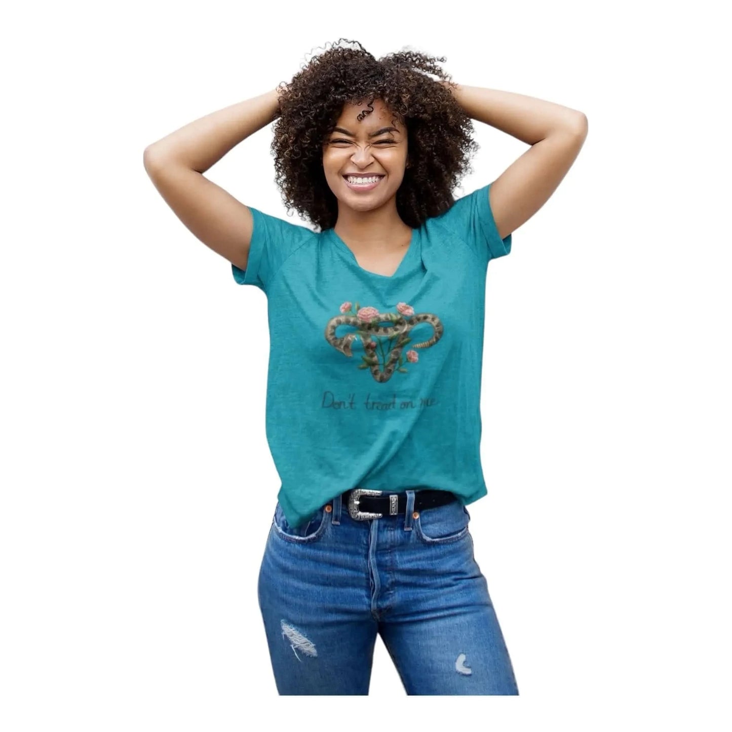 Don’t Tread On Me Uterus with Flowers Feminist Pro Choice Women’s Rattlesnakes and Roses T-Shirt Rebel Girl Rampage