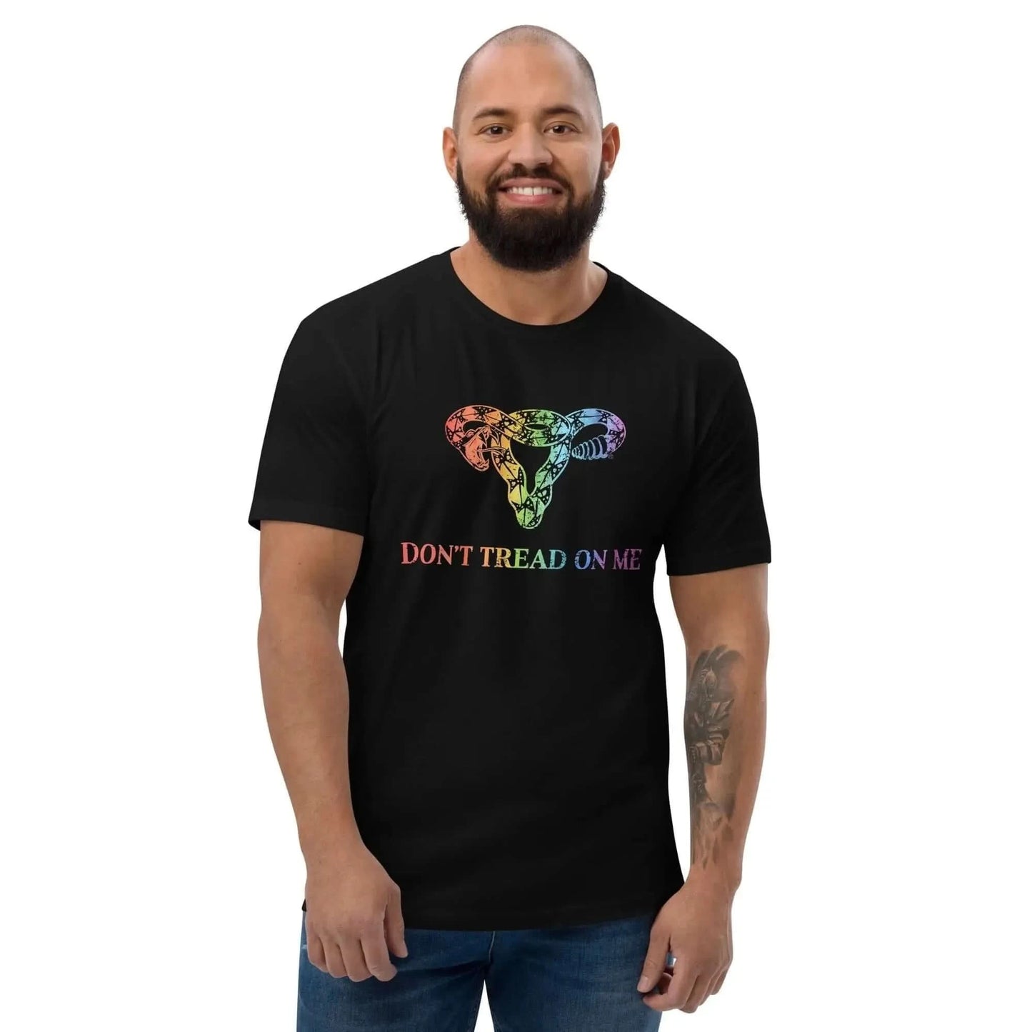 Don’t Tread On Me Rainbow Uterus Men's T-Shirt, LGBTQ Pride, Anne Lesniak, Rebel Girl Rampage 
