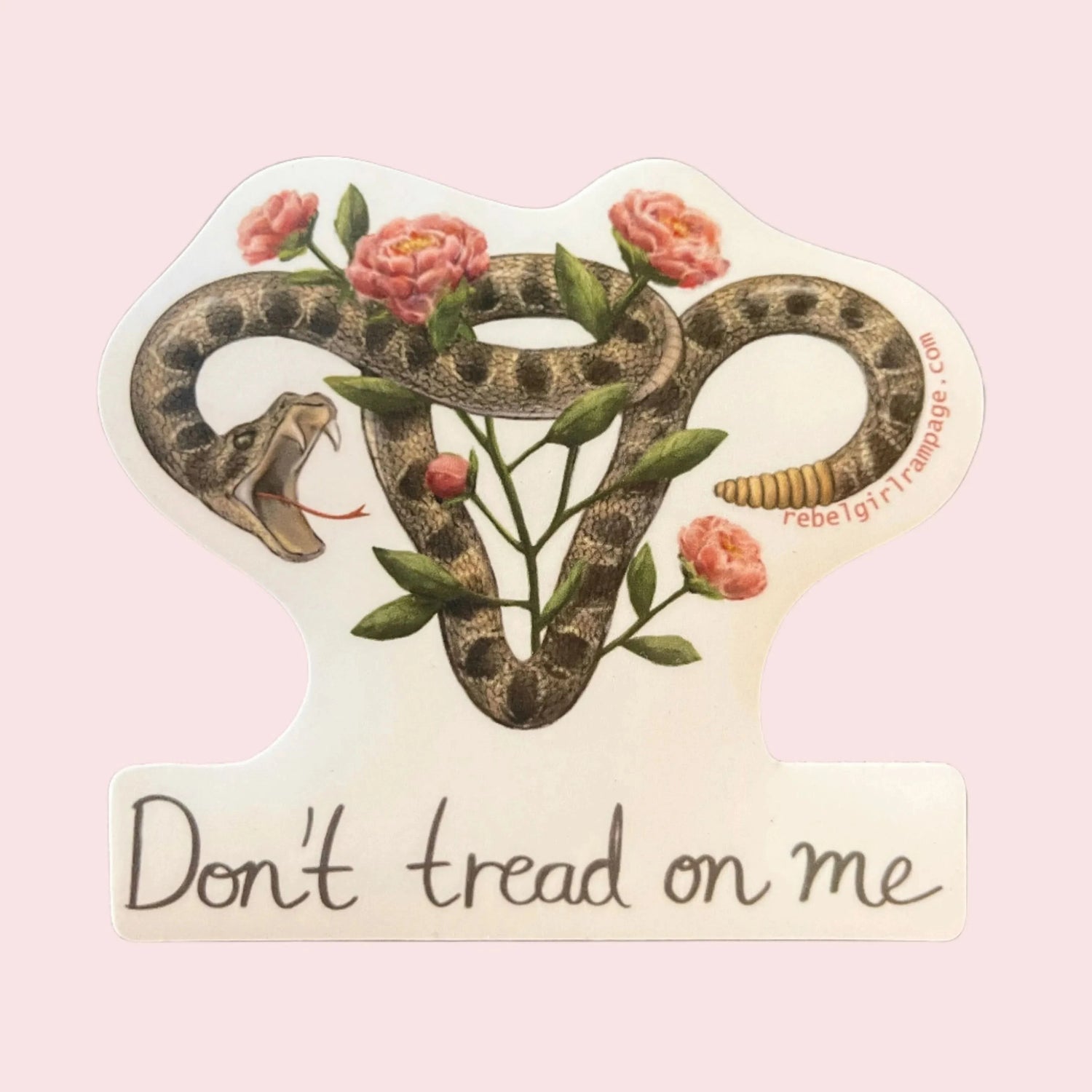 Don’t Tread On Me Uterus with Flowers Vinyl Stickers, Pro choice women’s abortion reproductive rights, graphic design of Rattlesnakes and Roses,Texas  Feminist Stickers, Rebel Girl Rampage
