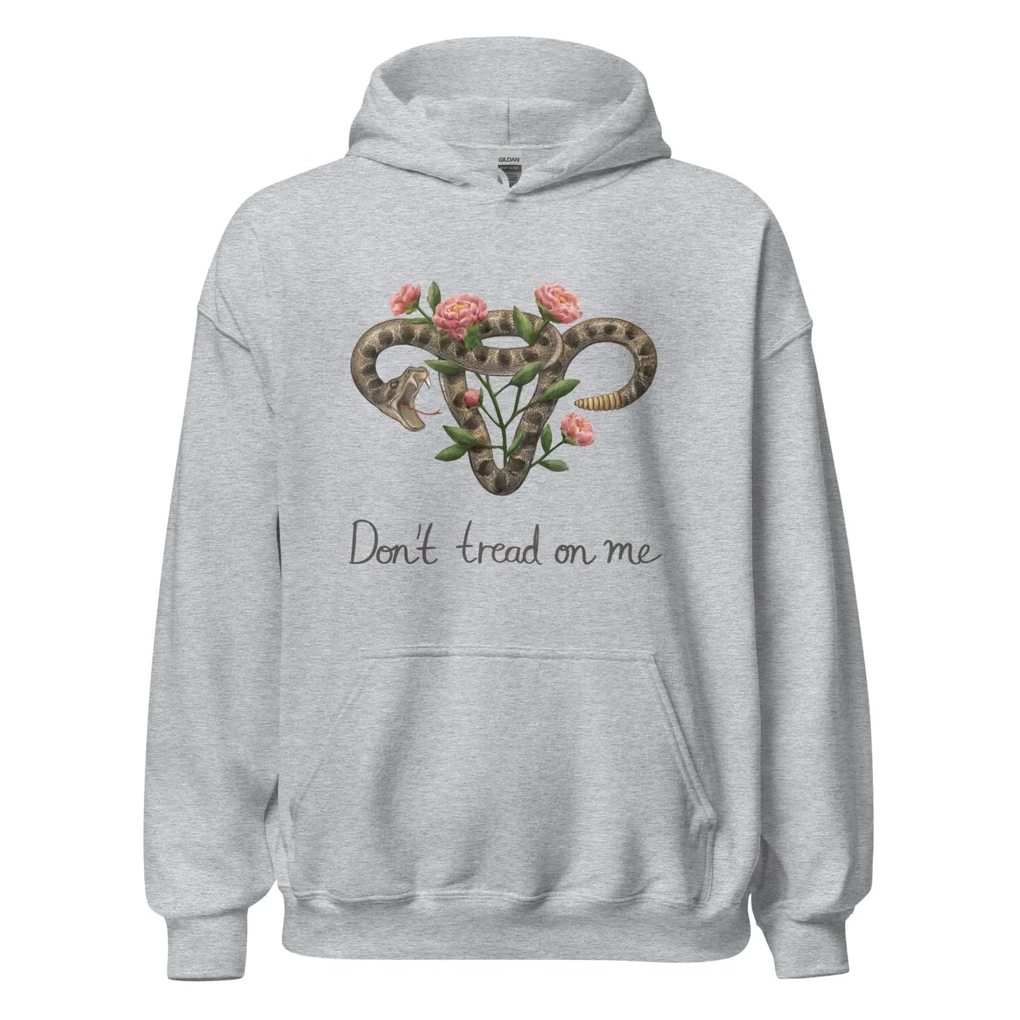Don’t Tread On Me Uterus with Flowers unisex feminist pro choice women’s rights hoodie Rattlesnakes and Roses abortion rights sweatshirt Rebel Girl Rampage 