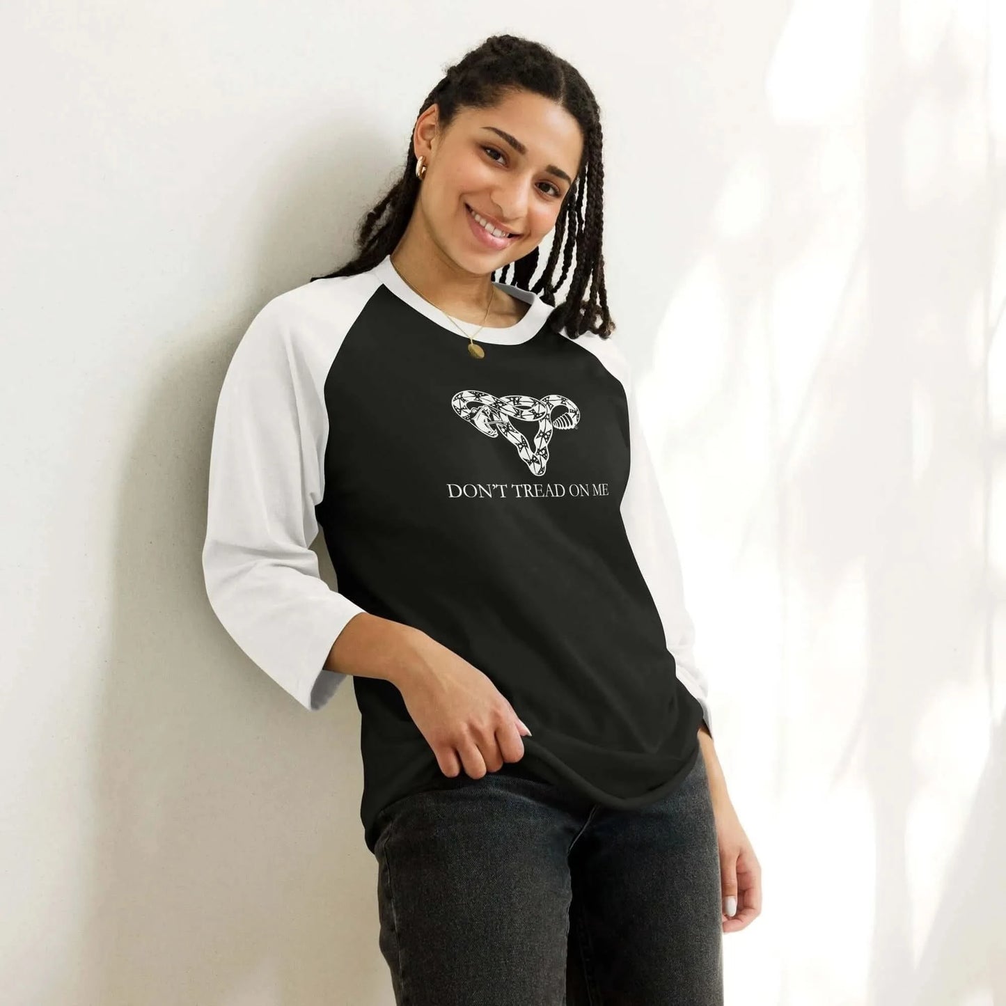 Don’t Tread on me Uterus Baseball Raglan, Feminist Clothing, Pro Choice Tee, Gadsden Uterus Shirt, Anne Lesniak, Rebel Girl Rampage 