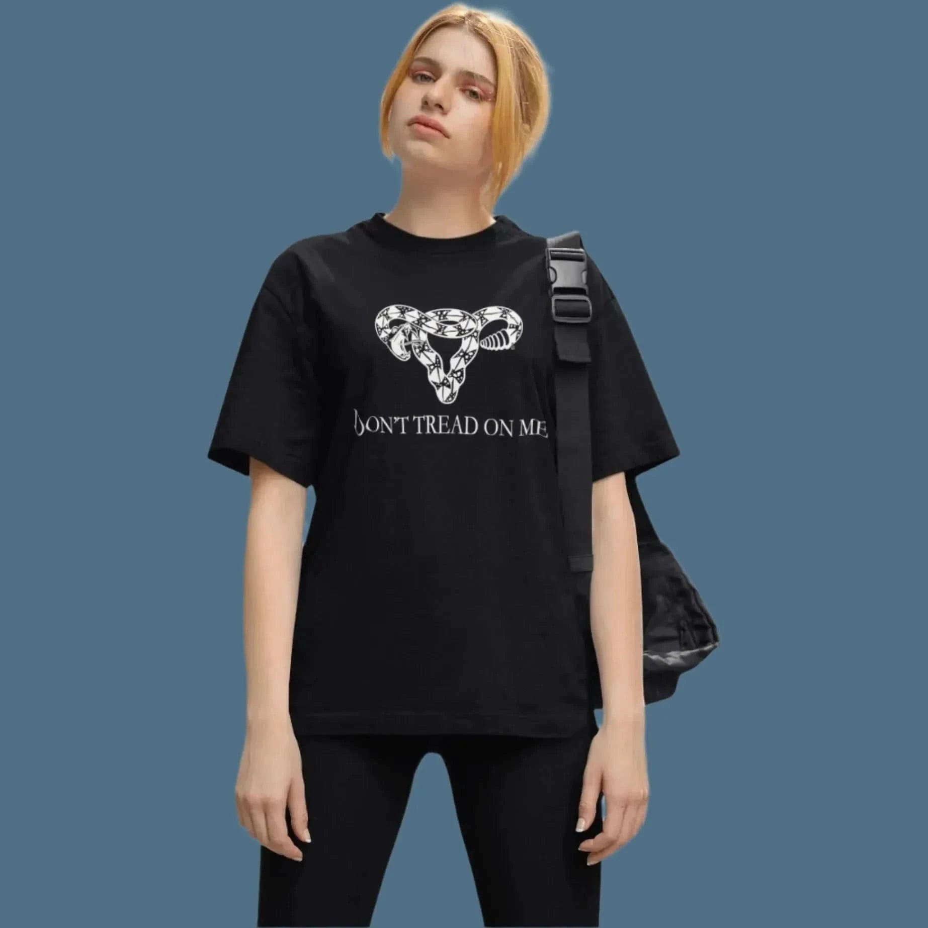 Don’t Tread On Me Uterus Unisex feminist t-Shirt, Pro Choice reproductive rights Rattlesnake by Anne Lesniak, Rebel Girl Rampage