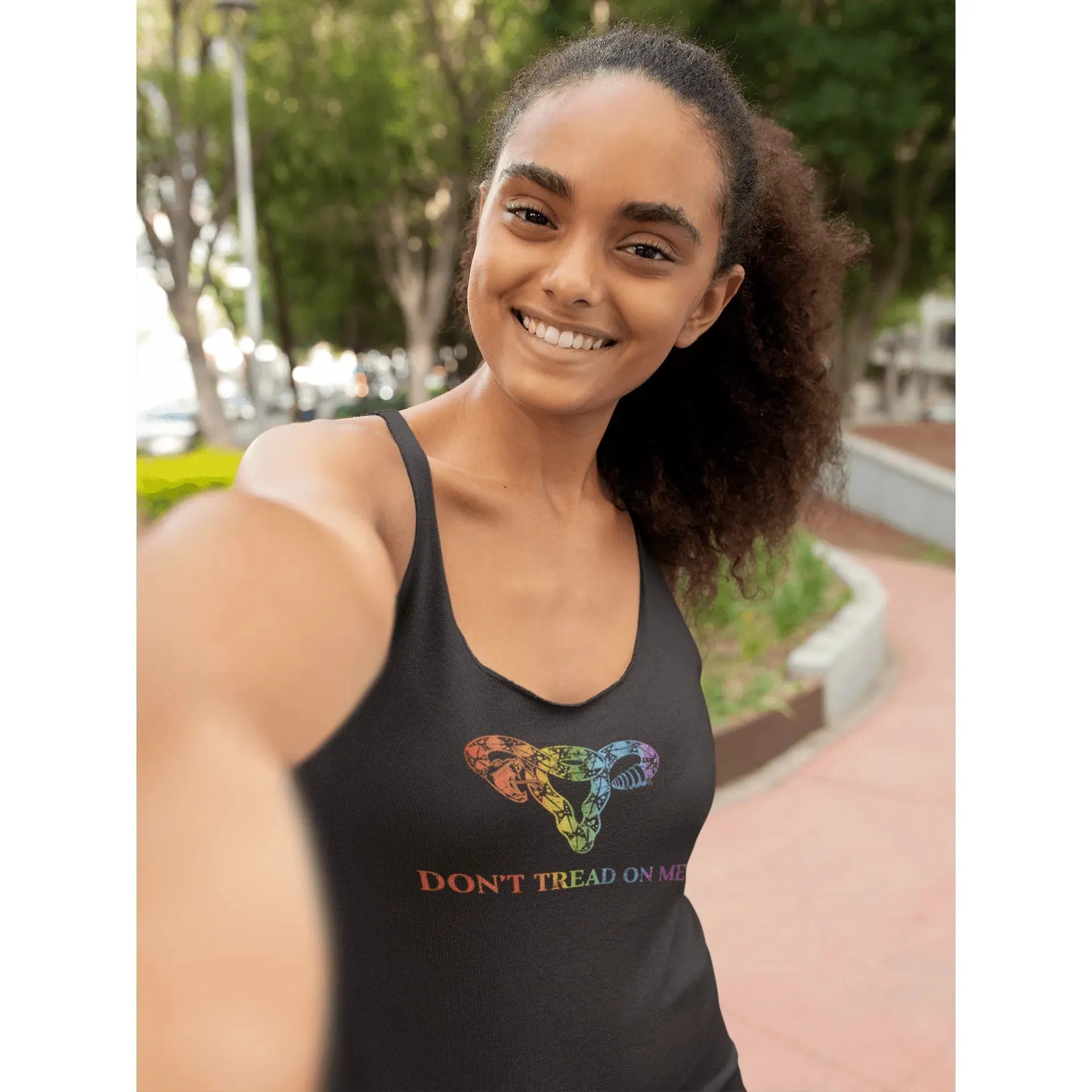 Don’t Tread On Me Rainbow Uterus Racerback Tank top,  Gay Pride,  LGBTQ Rebel Girl Rampage