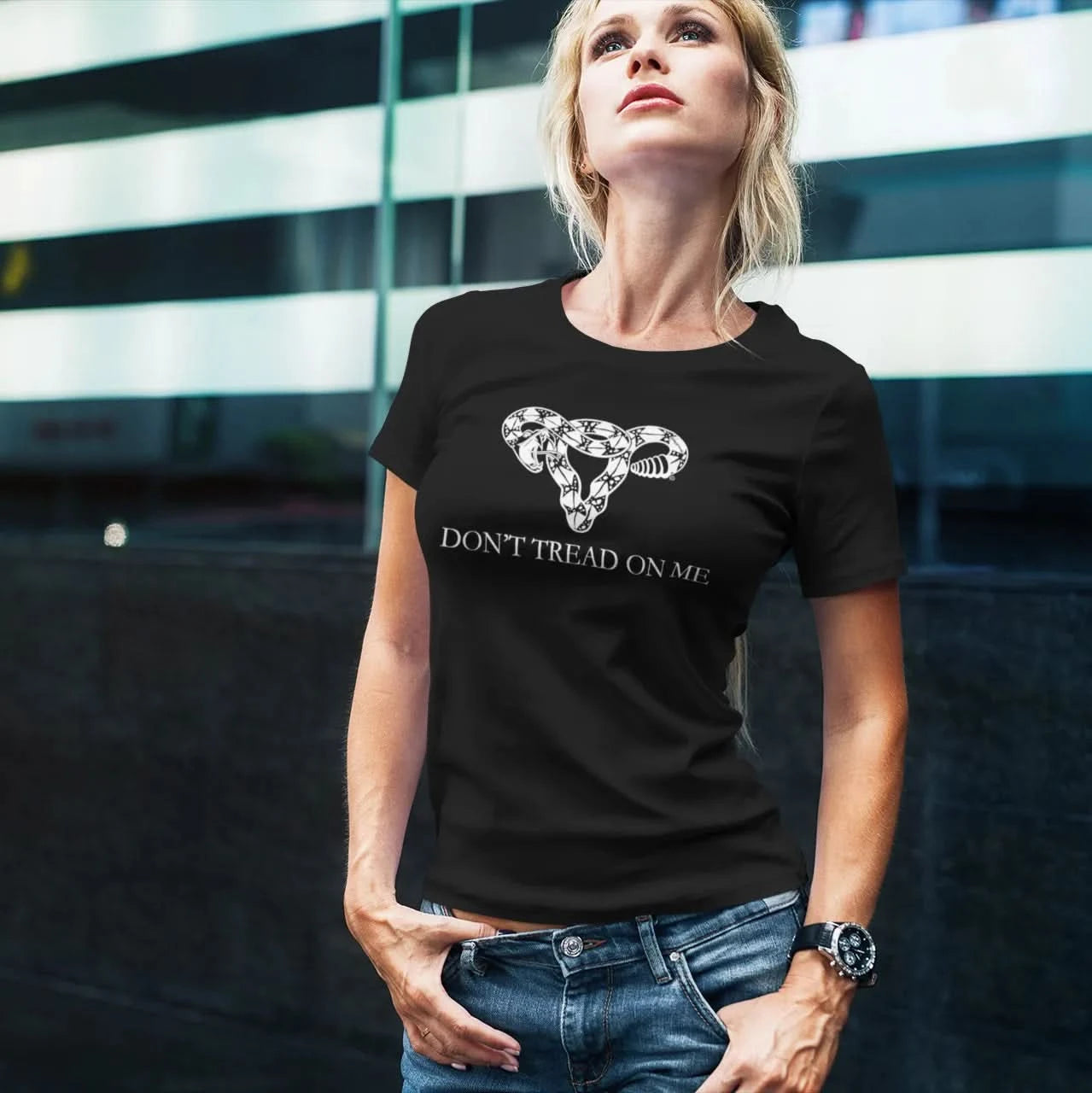 Don’t Tread On Me feminist Uterus Women’s T-Shirt, Pro Choice, Abortion Rights, Rebel Girl Rampage 