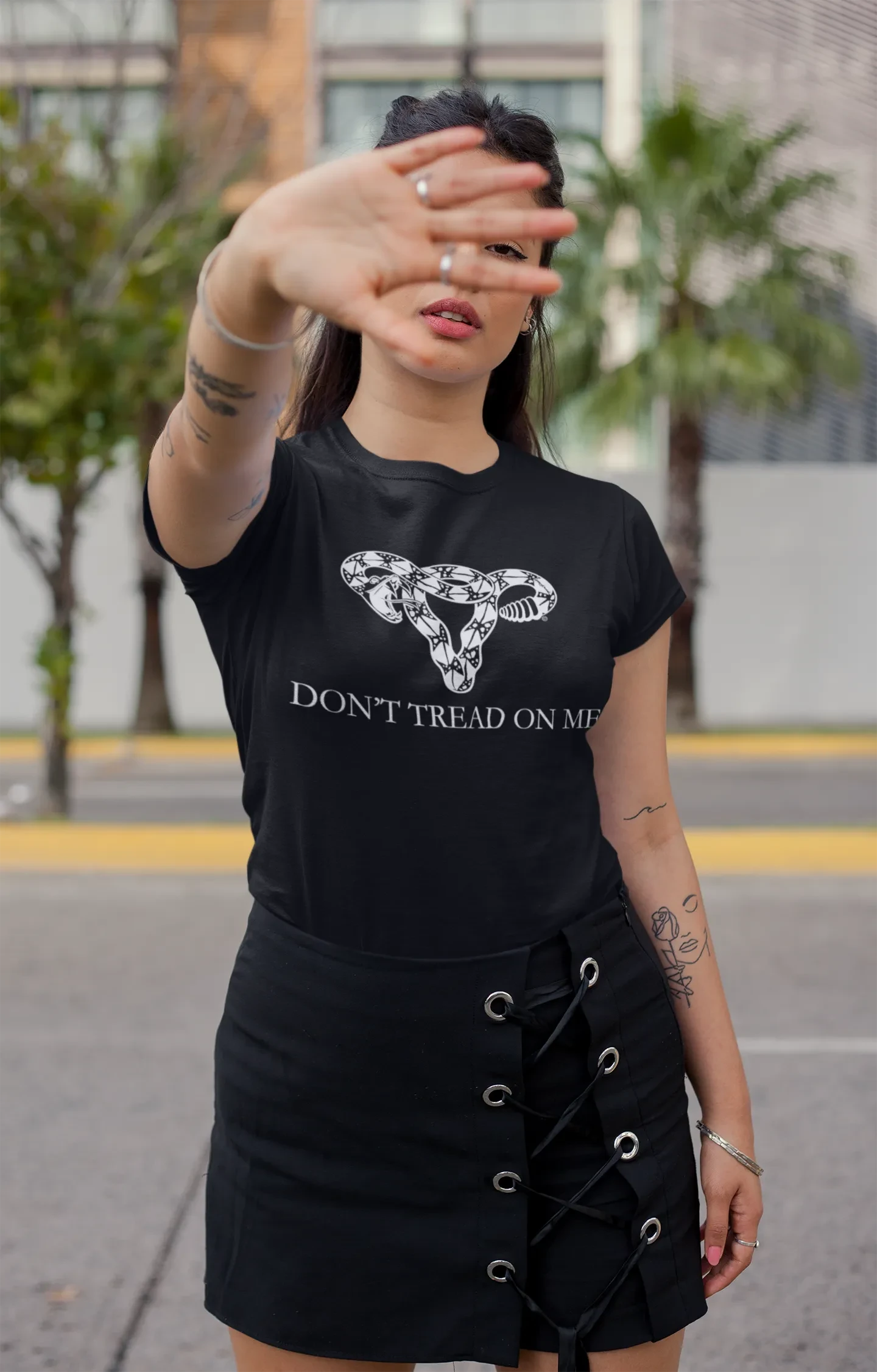 Don’t Tread On Me feminist Uterus Women’s T-Shirt, Pro Choice, Abortion Rights, Rebel Girl Rampage 