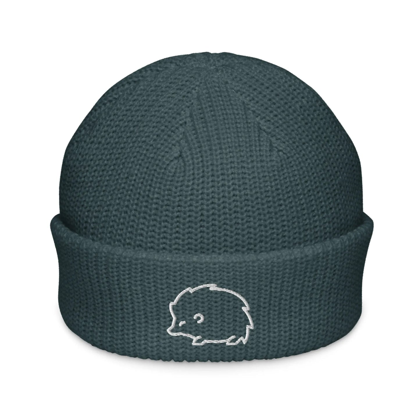 Hedgehog embroidered wide knit Fisherman Beanie cute winter hats by Rebel Girl Rampage