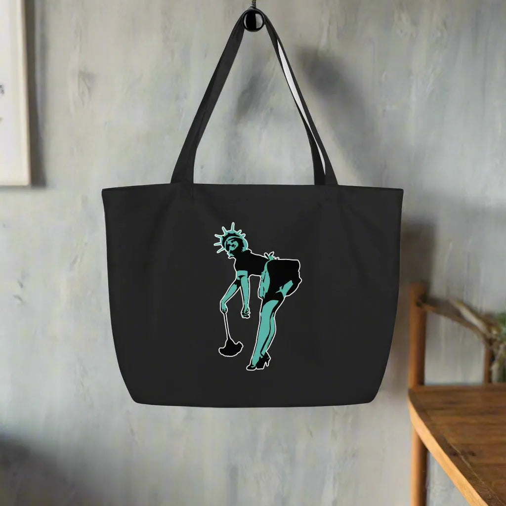 Lady Liberty Statue of liberty graffiti stencil art French Maid Reusable shopping tote heavy cotton canvas  bag Rebel Girl Rampage