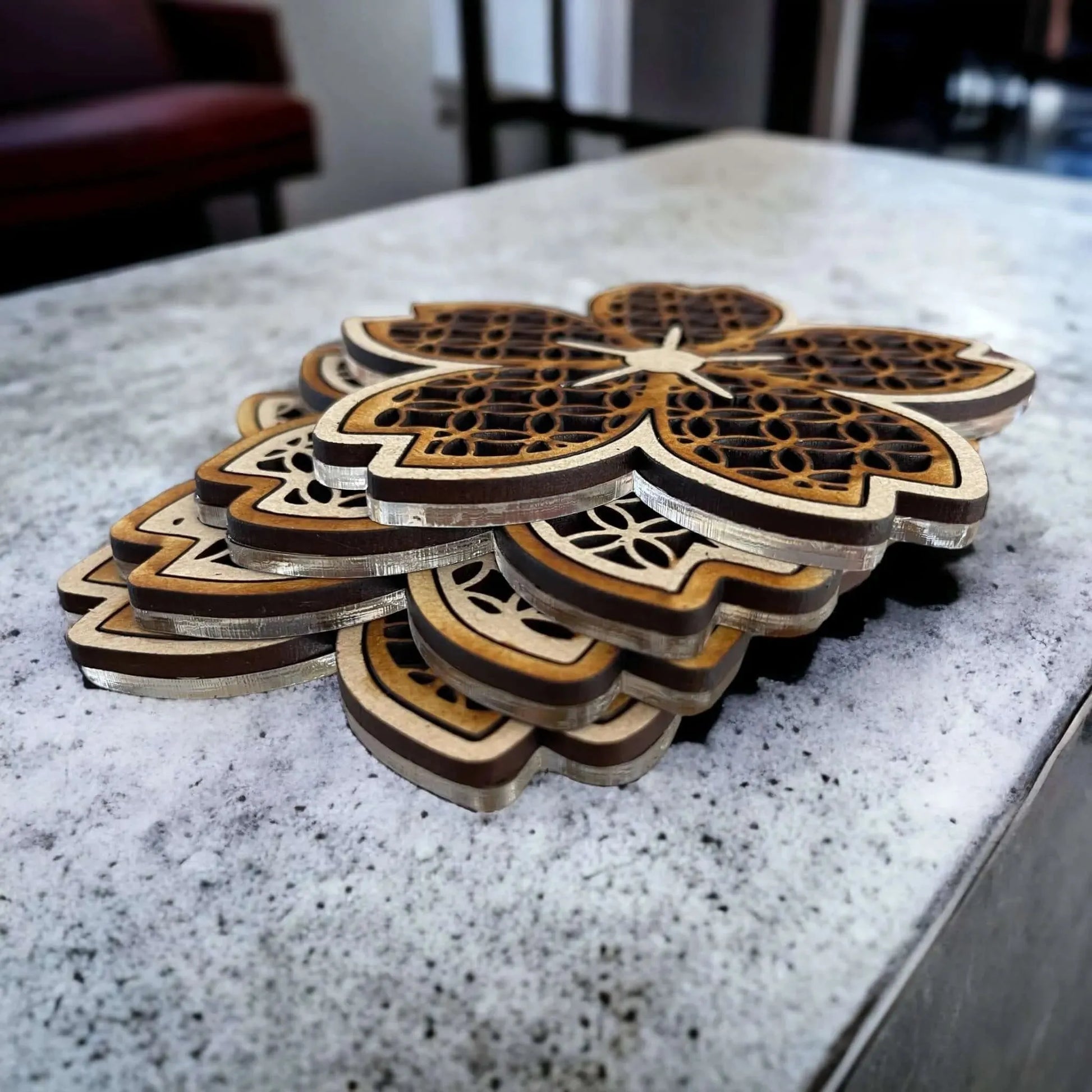 Sakura Cherry Blossom Handcrafted Wood and Acrylic Coaster Set Home Accent Indoor Outdoor Decor