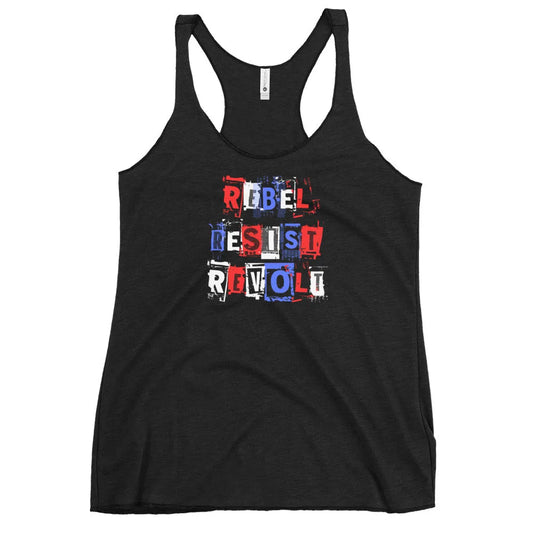 Rebel Resist Revolt Women’s Racerback Tank Top, Protest shirt, Punk rock, Rebel Girl Rampage 