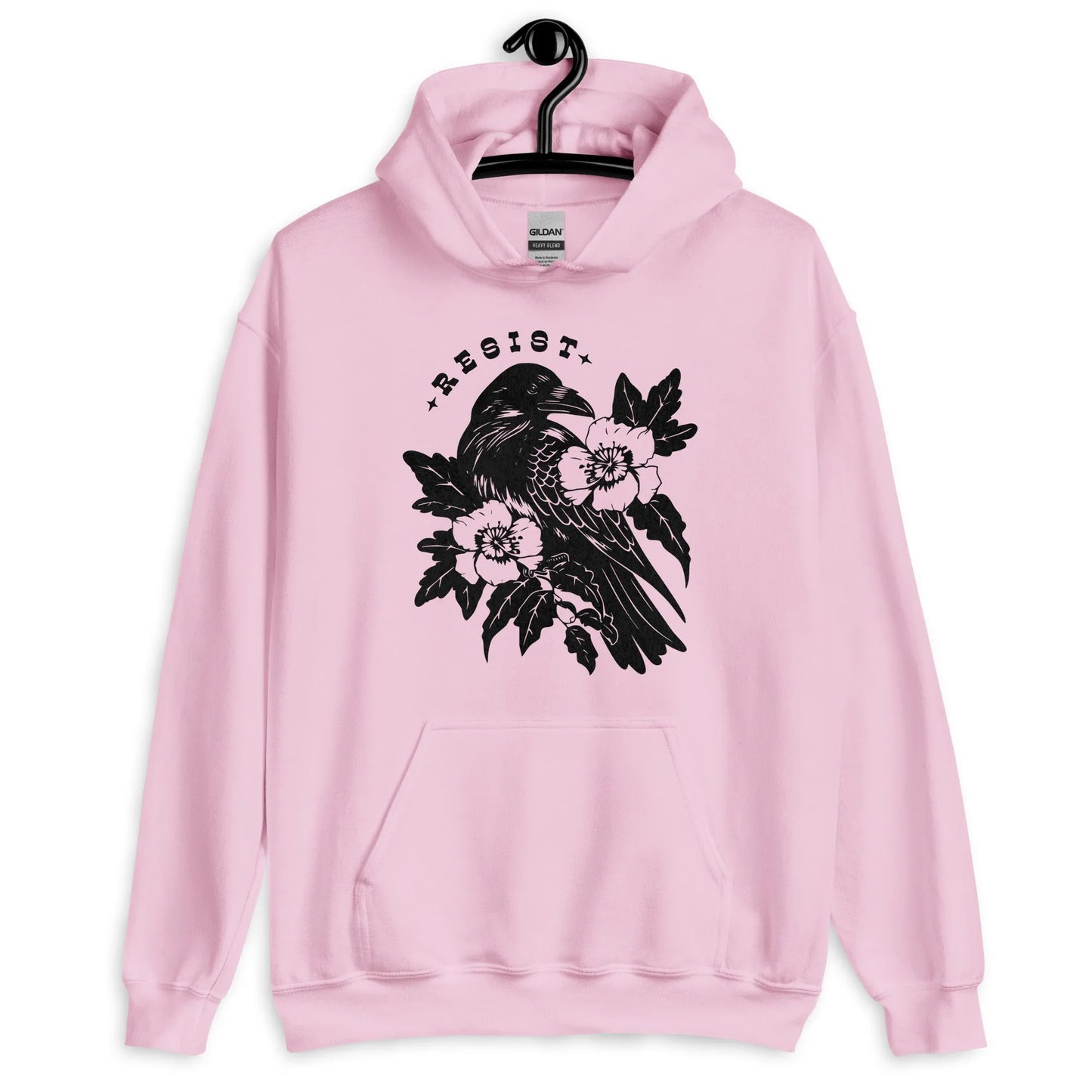 Resist Crow pink Unisex Hoodie, Witchy Halloween vibes, Raven with flowers, Rebel Girl Rampage 