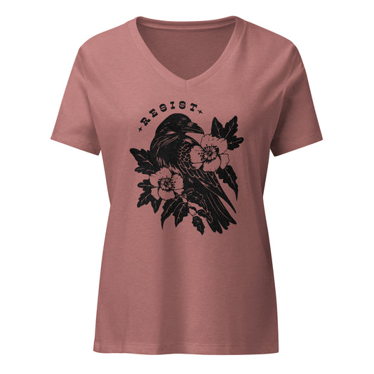 Floral Resist Crow V-Neck T-Shirt - Rebel Girl Rampage