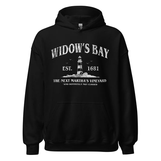 Black Widow’s Bay hoodie with white text featuring a lighthouse at Rebel Girl Rampage 