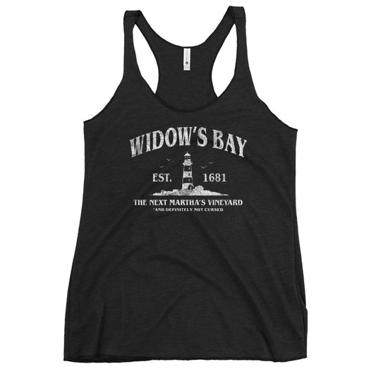 Black Widow’s Bay Racerback tank top with white text saying “The Next Martha’s Vineyard” featuring a lighthouse at Rebel Girl Rampage 