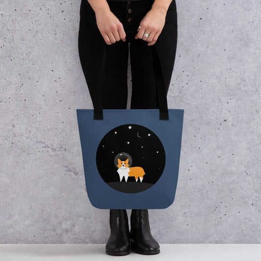 Astro Space Corgi reusable shopping tote bag, rescue dog market bag, Rebel Girl Rampage