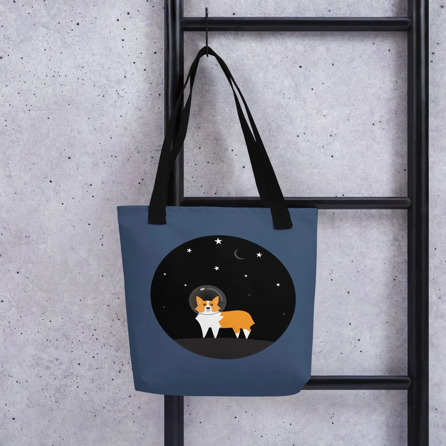 Astro Space Corgi reusable shopping tote bag, rescue dog market bag, Rebel Girl Rampage