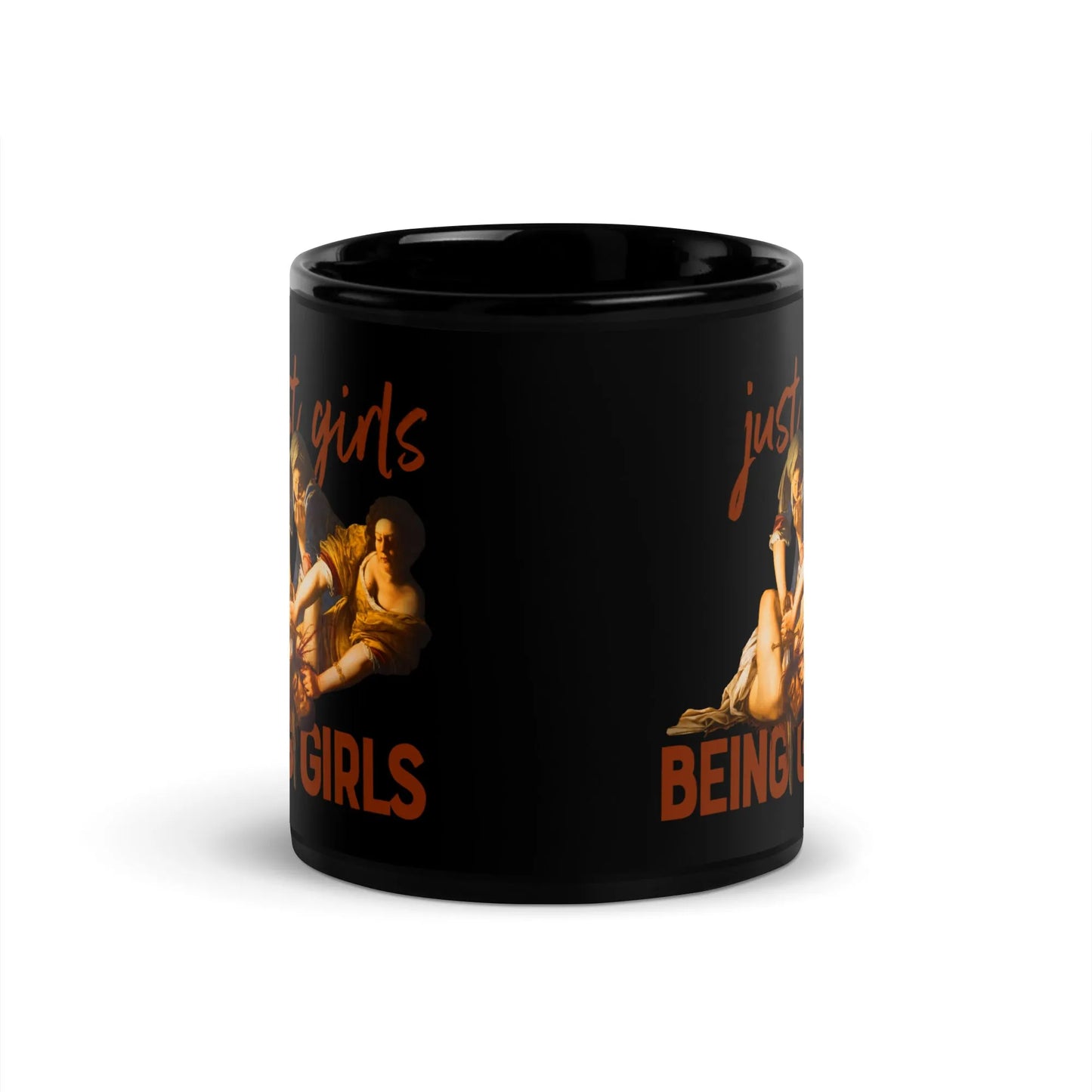 Girl Being Girls Black Ceramic Coffee Mug, Medieval Humor, Classical artwork, feminist, Rebel Girl Rampage