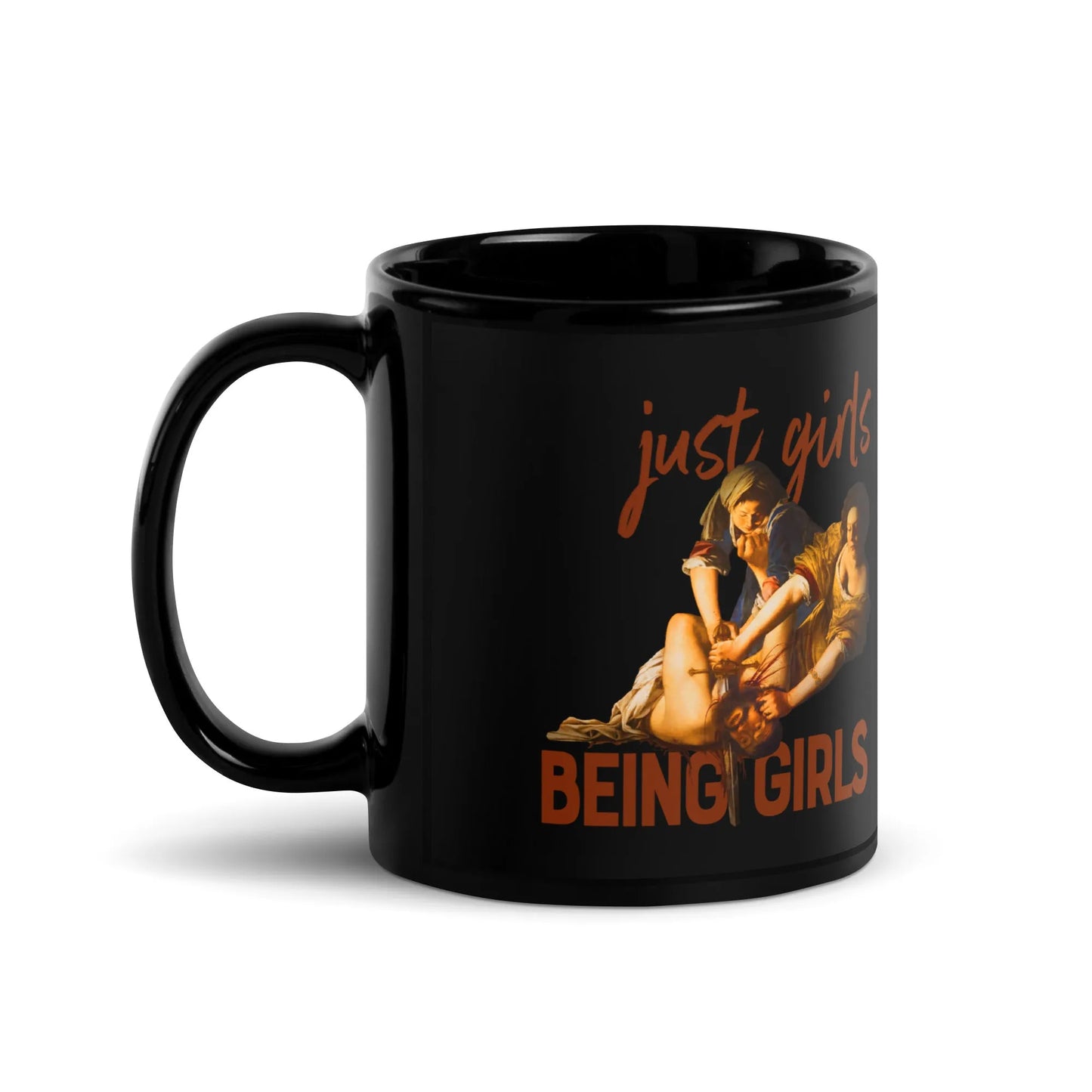 Girl Being Girls Black Ceramic Coffee Mug, Medieval Humor, Classical artwork, feminist, Rebel Girl Rampage