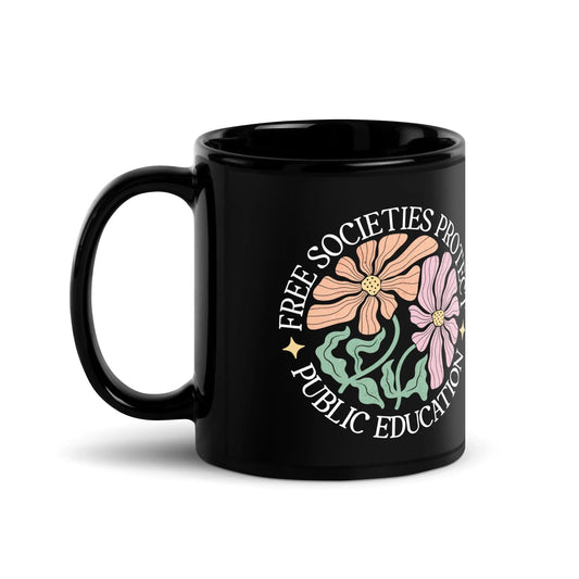Protect Public Education Black Ceramic Coffee Mug, Rogue Petal CO, Rebel Girl Rampage 