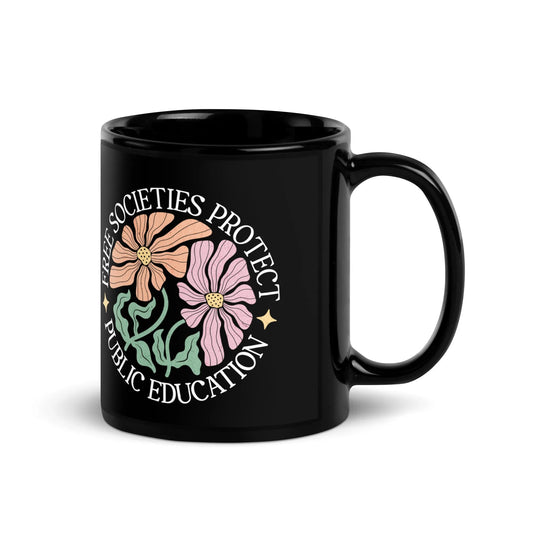 Protect Public Education Black Ceramic Coffee Mug, Rogue Petal CO, Rebel Girl Rampage 