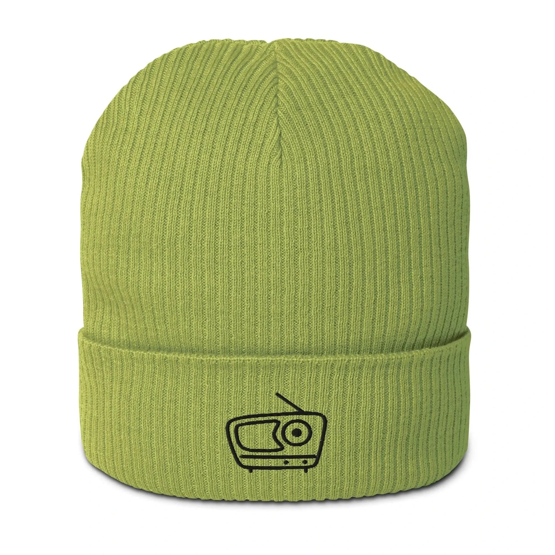 Retro Vintage Radio embroidered Sustainable Organic Beanie. Eco Friendly Winter hat by Rebel Girl Rampage