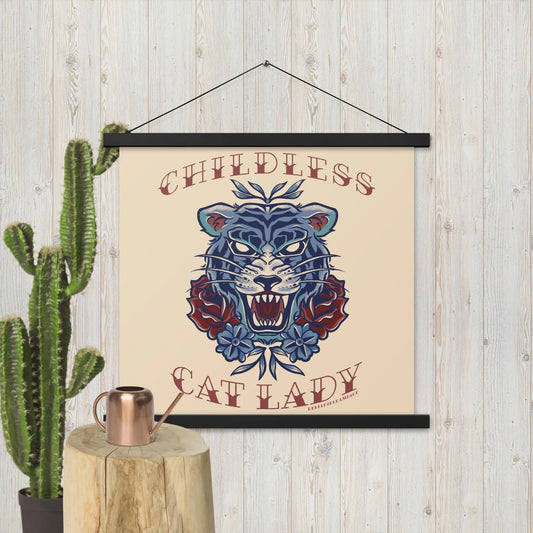 Childless Cat Lady Poster with Hanger, American Traditional vintage tattoo style Tiger Women Democrats JD Vance Vote for Kamala Rebel Girl Rampage