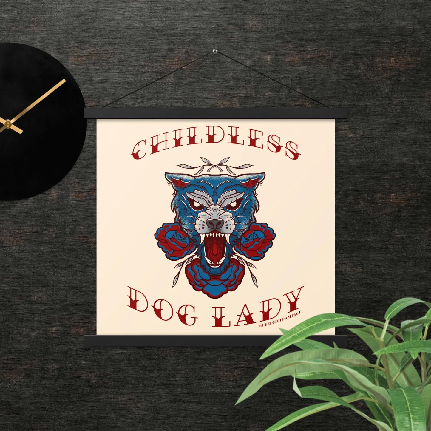 Childless Dog Lady Poster with Hanger, Rebel Girl Rampage, Posters, Prints, & Visual Artwork, Pets, Designs by Lindsey